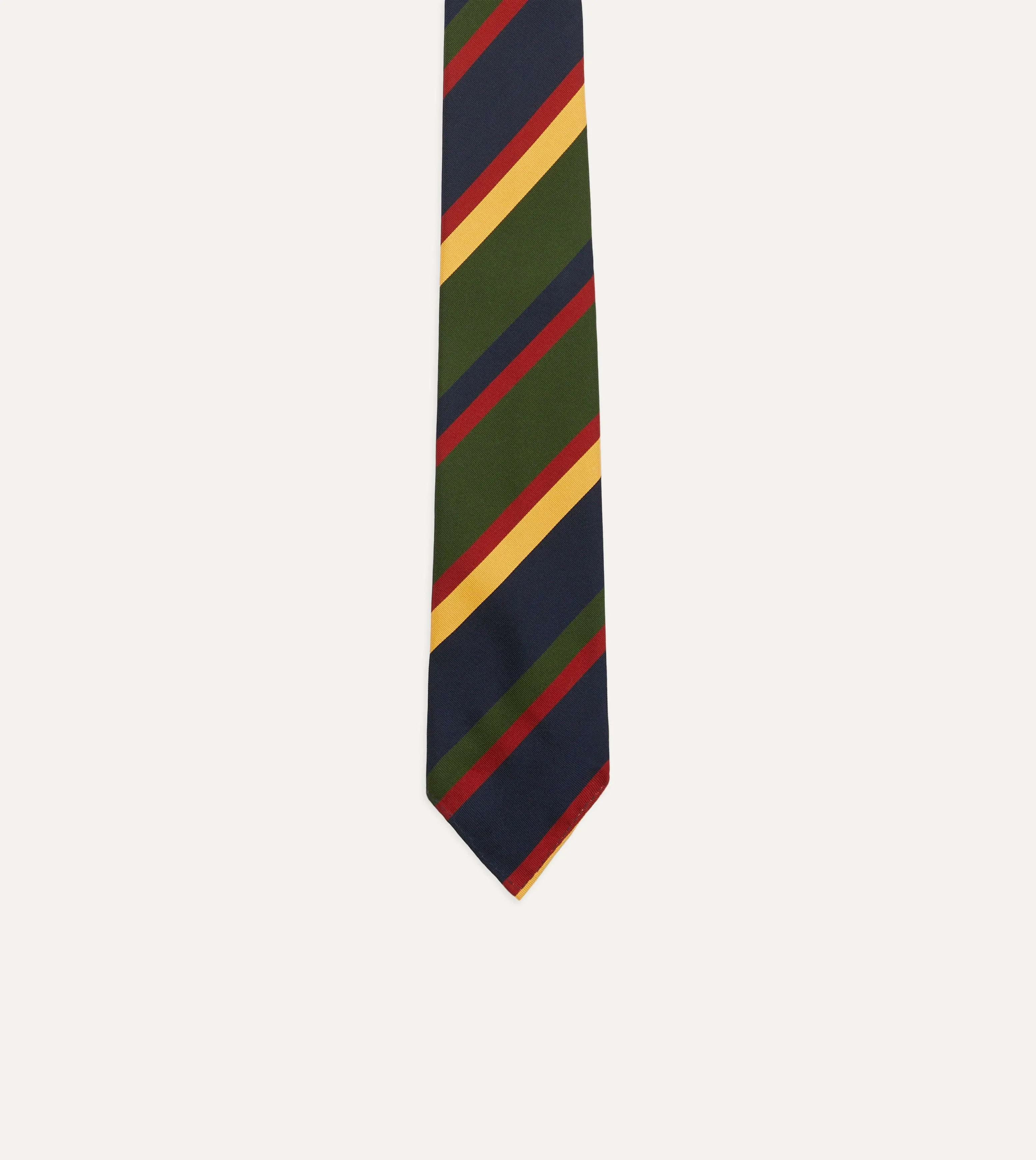 Navy, Red, Green and Yellow Stripe Silk Hand Rolled Tie sold by Drake's London product image thumbnail 4