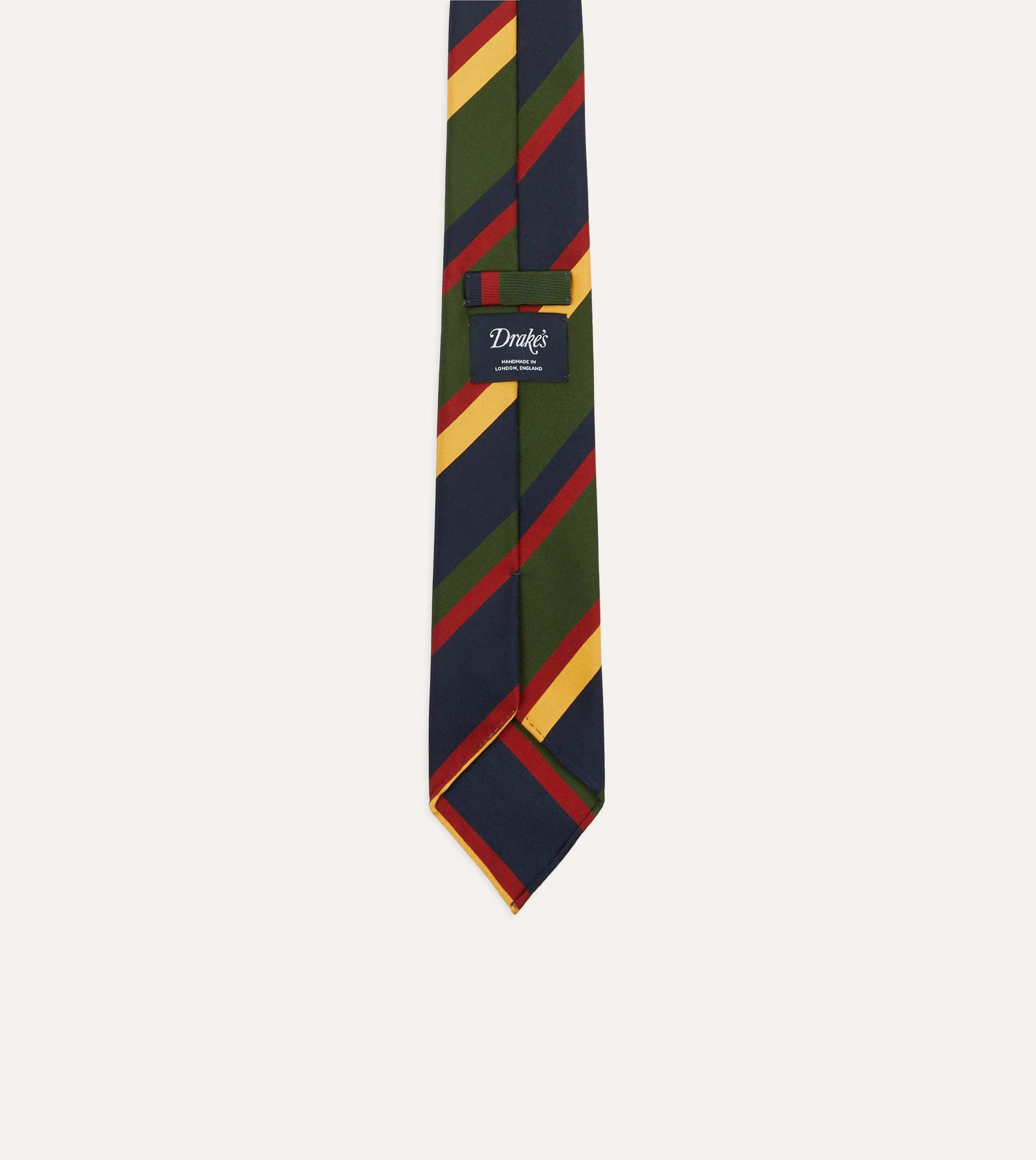 Navy, Red, Green and Yellow Stripe Silk Hand Rolled Tie sold by Drake's London product image thumbnail 3