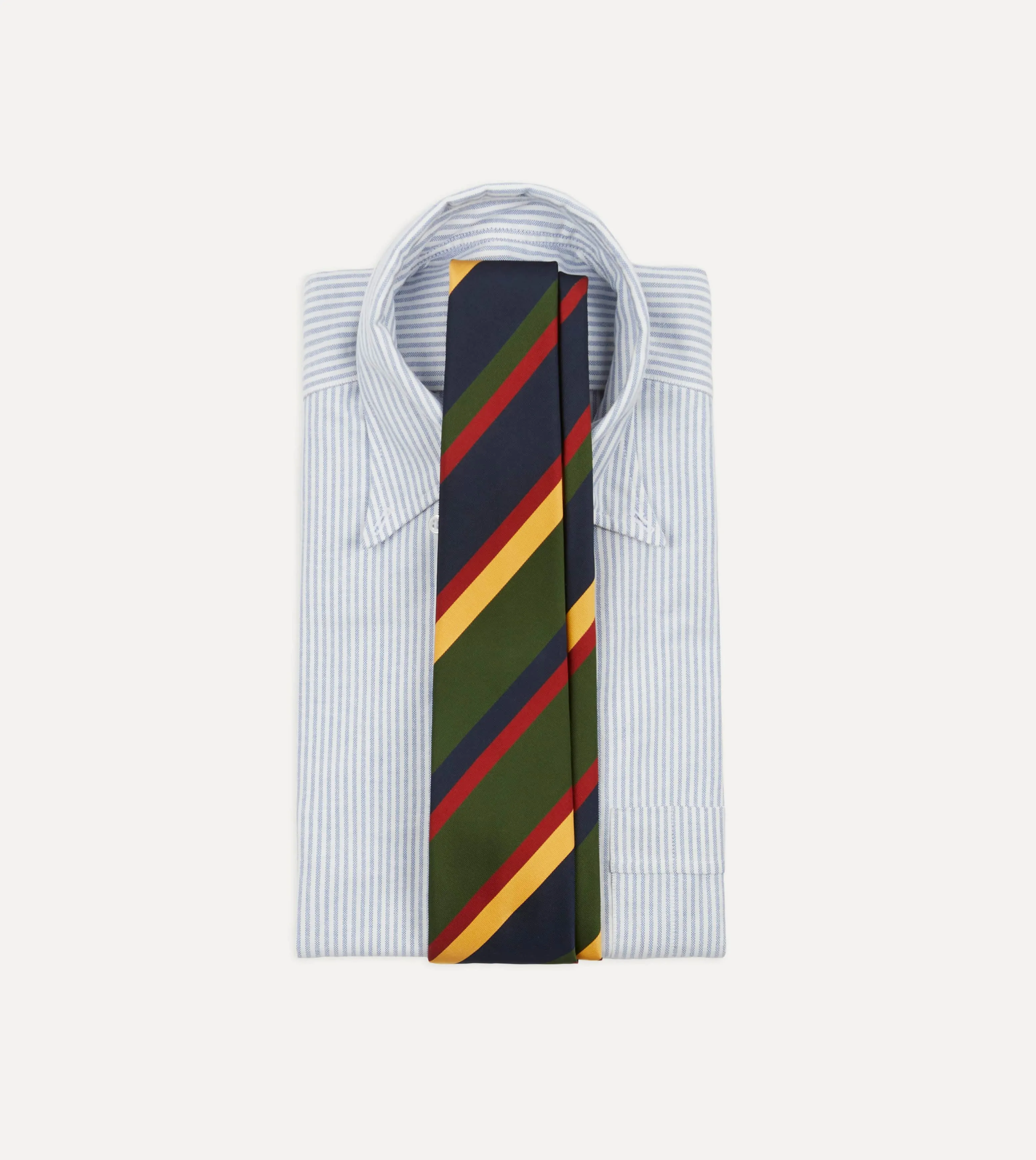 Navy, Red, Green and Yellow Stripe Silk Hand Rolled Tie sold by Drake's London product image thumbnail 2