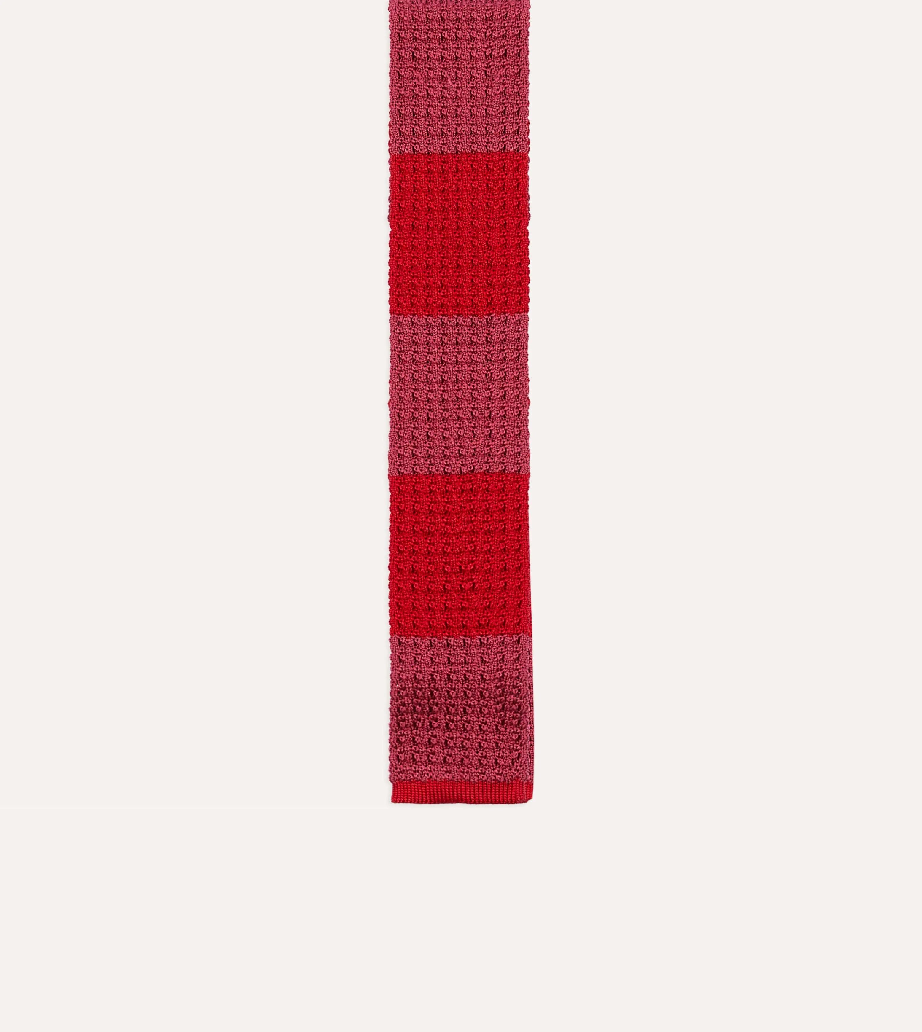 Pink and Red Block Stripe Knitted Silk Tie sold by Drake's London product image thumbnail 4