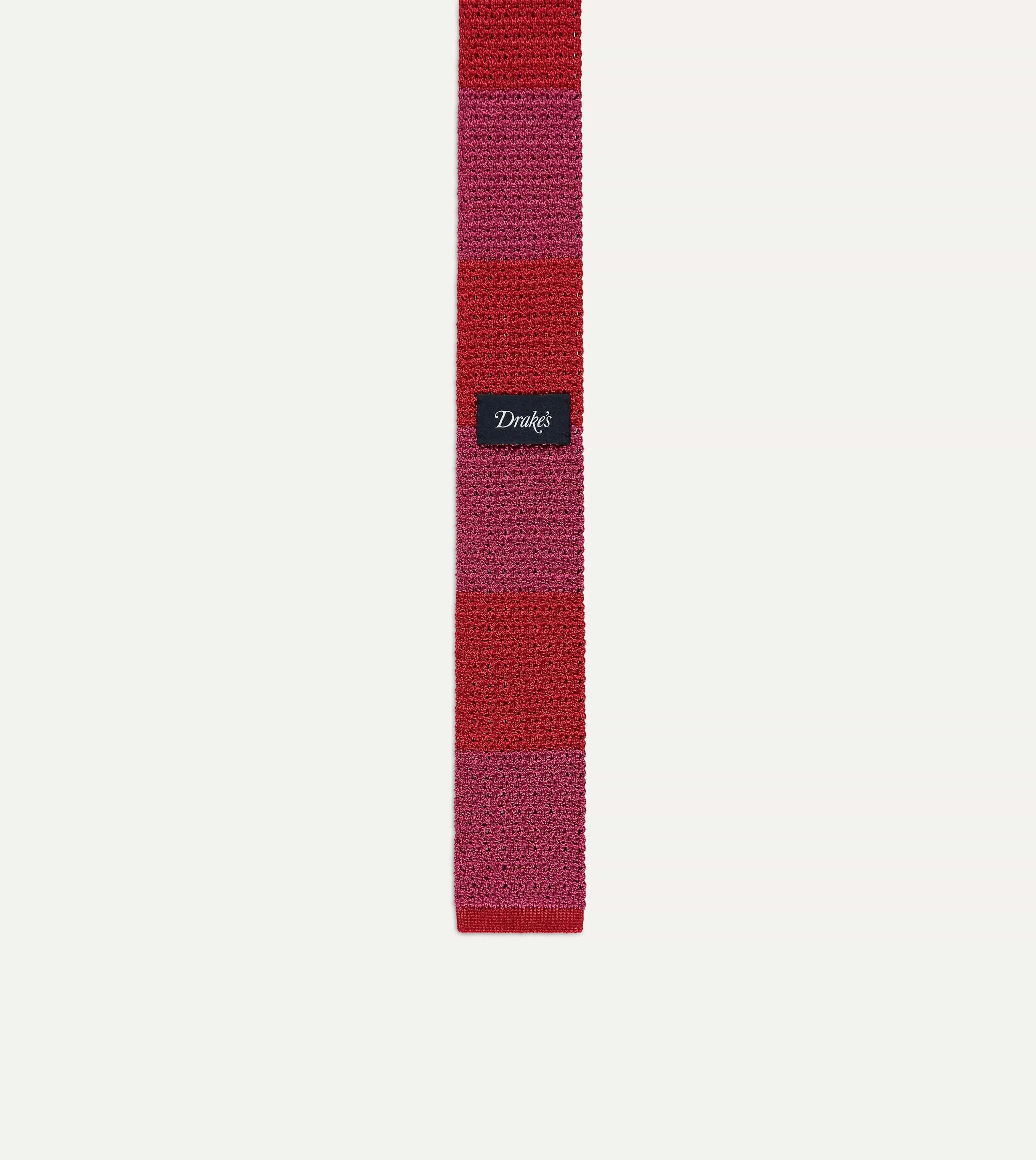 Pink and Red Block Stripe Knitted Silk Tie sold by Drake's London product image thumbnail 3