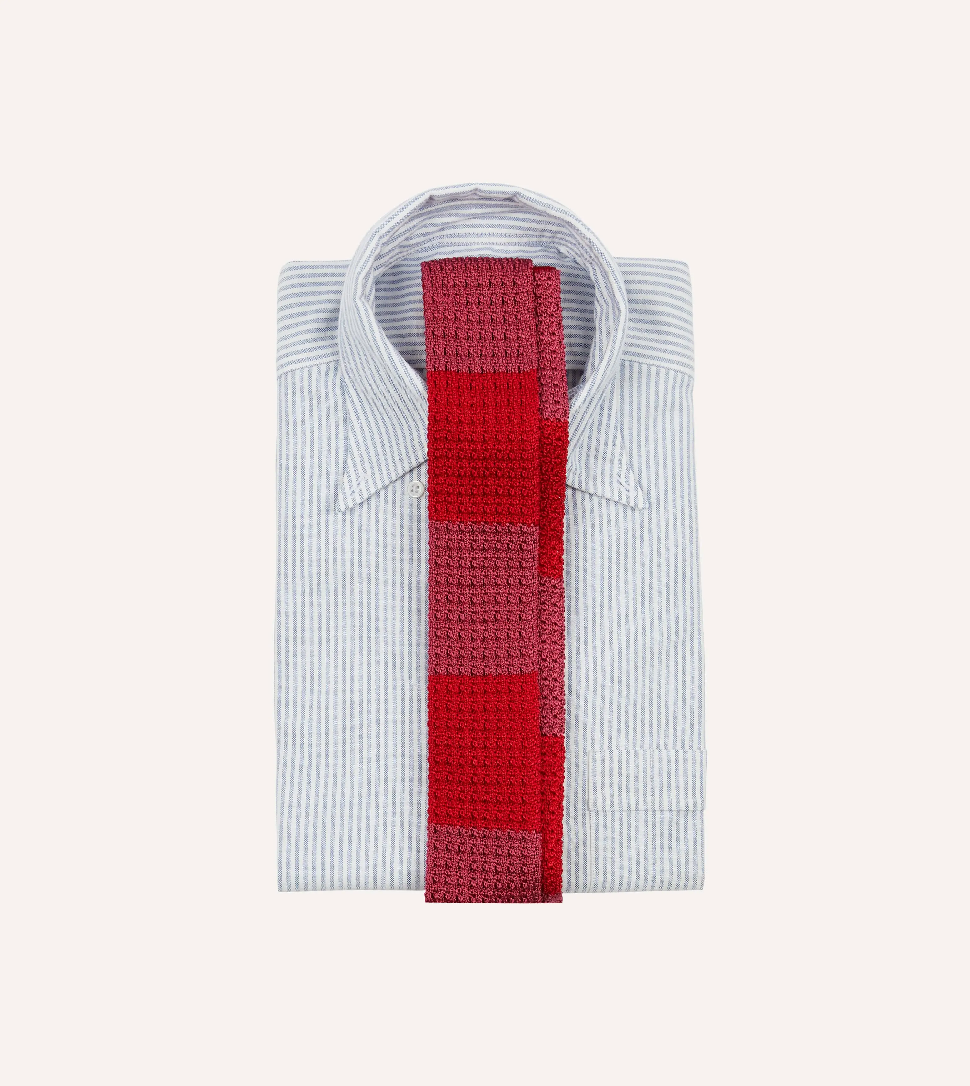 Pink and Red Block Stripe Knitted Silk Tie sold by Drake's London product image thumbnail 2