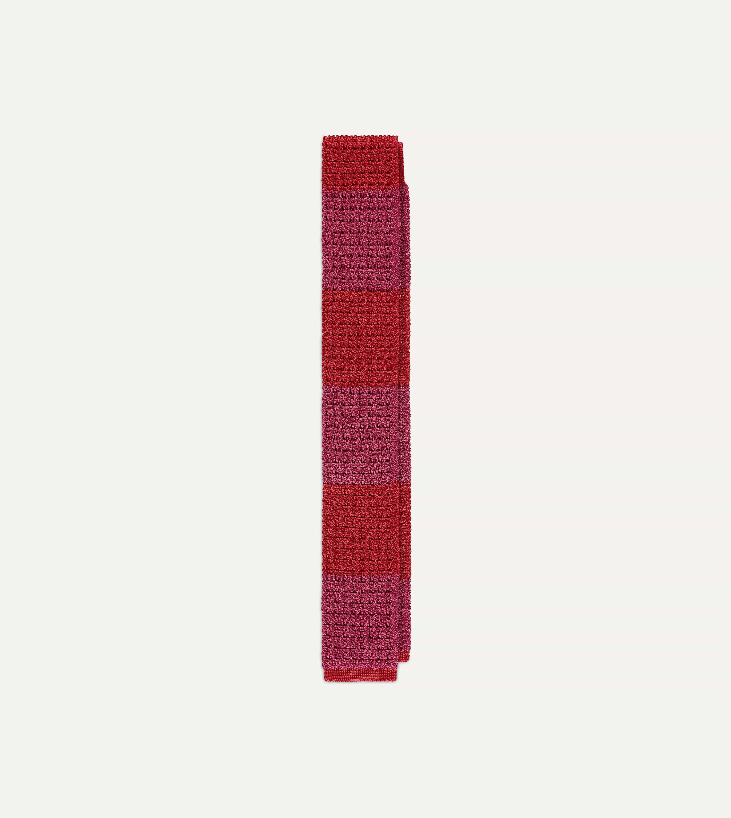 Pink and Red Block Stripe Knitted Silk Tie sold by Drake's London