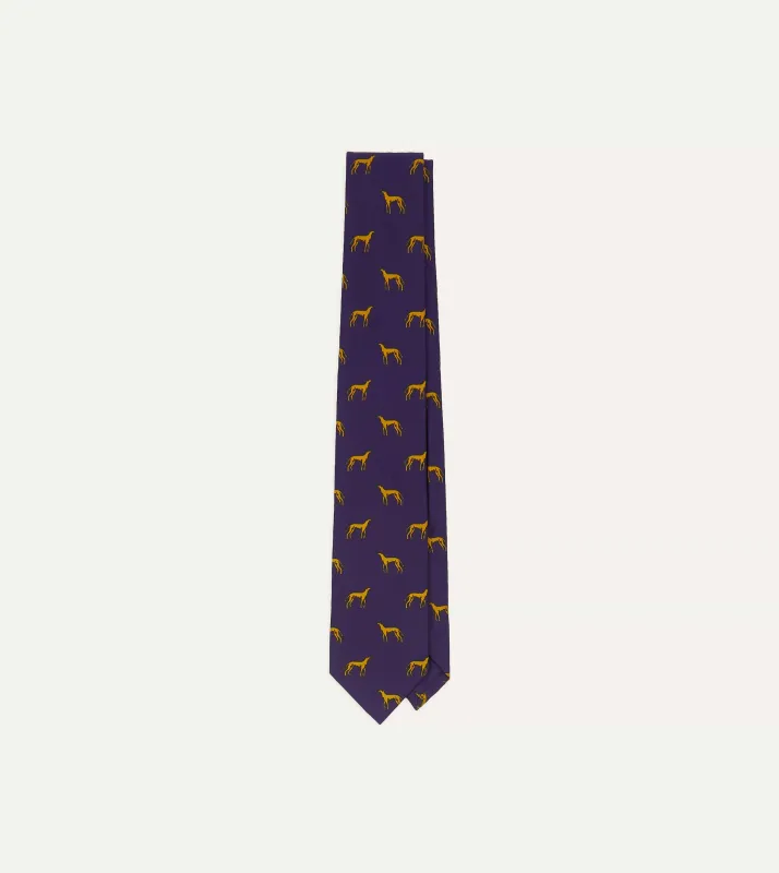 Navy and Yellow Dog Print Silk Tie sold by Drake's London