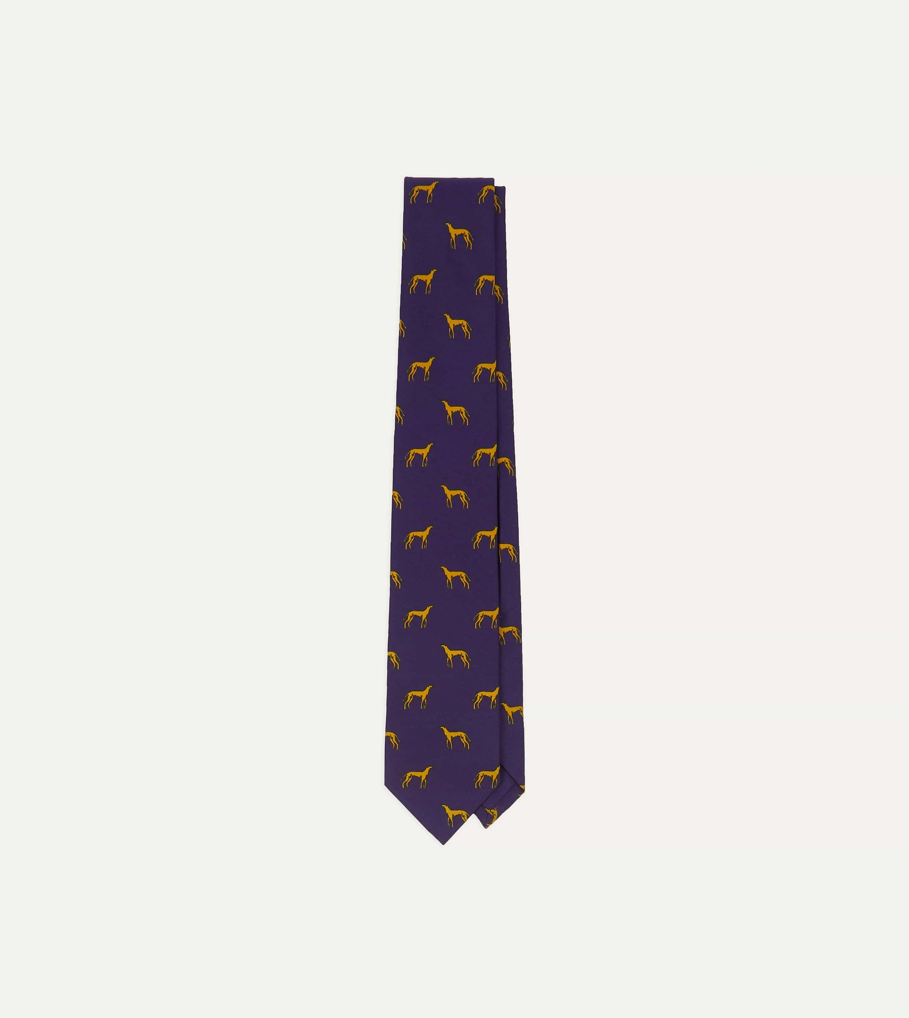 Navy and Yellow Dog Print Silk Tie sold by Drake's London