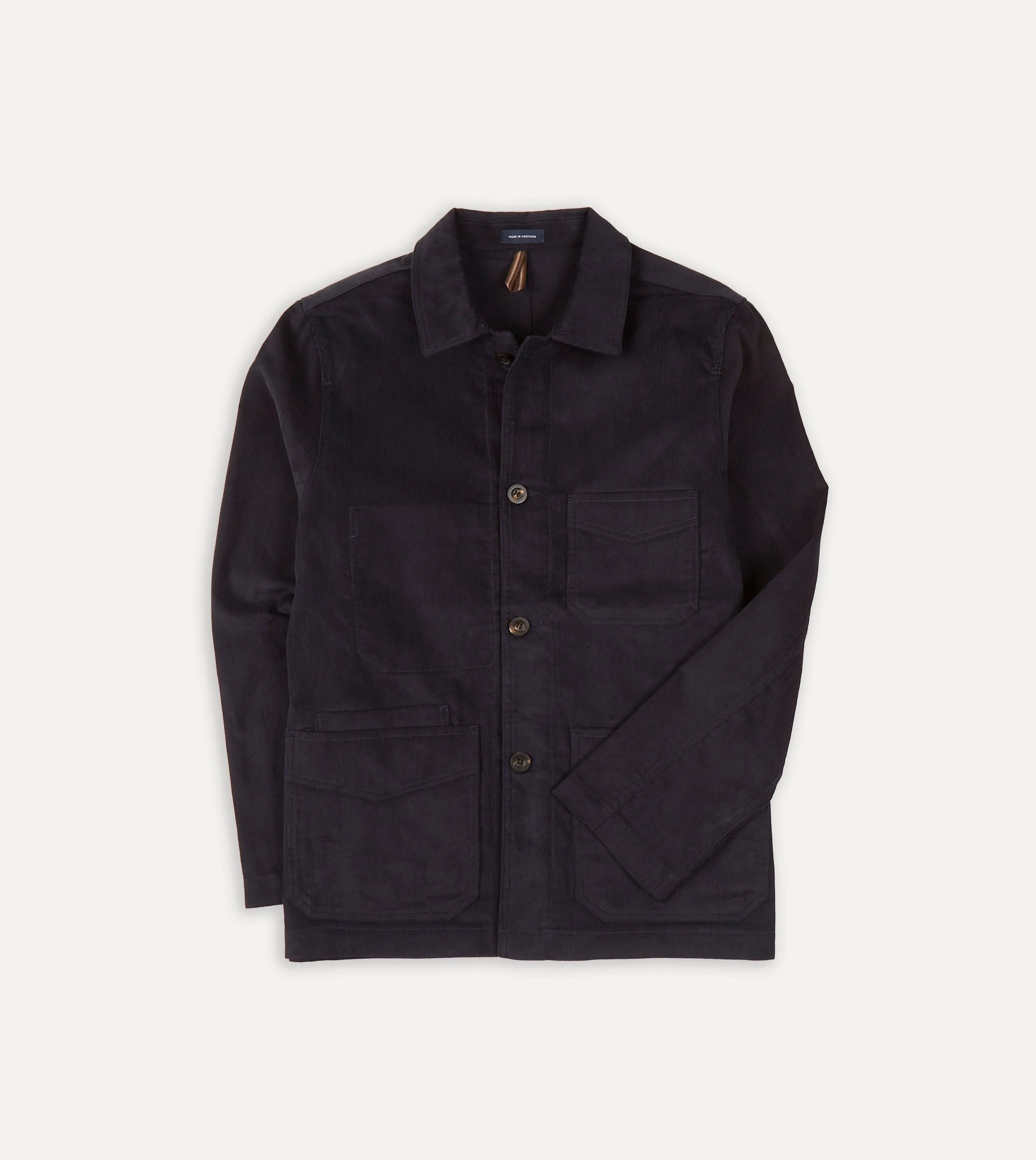 Navy Japanese Selvedge Corduroy Five-Pocket Chore Jacket sold by Drake's London