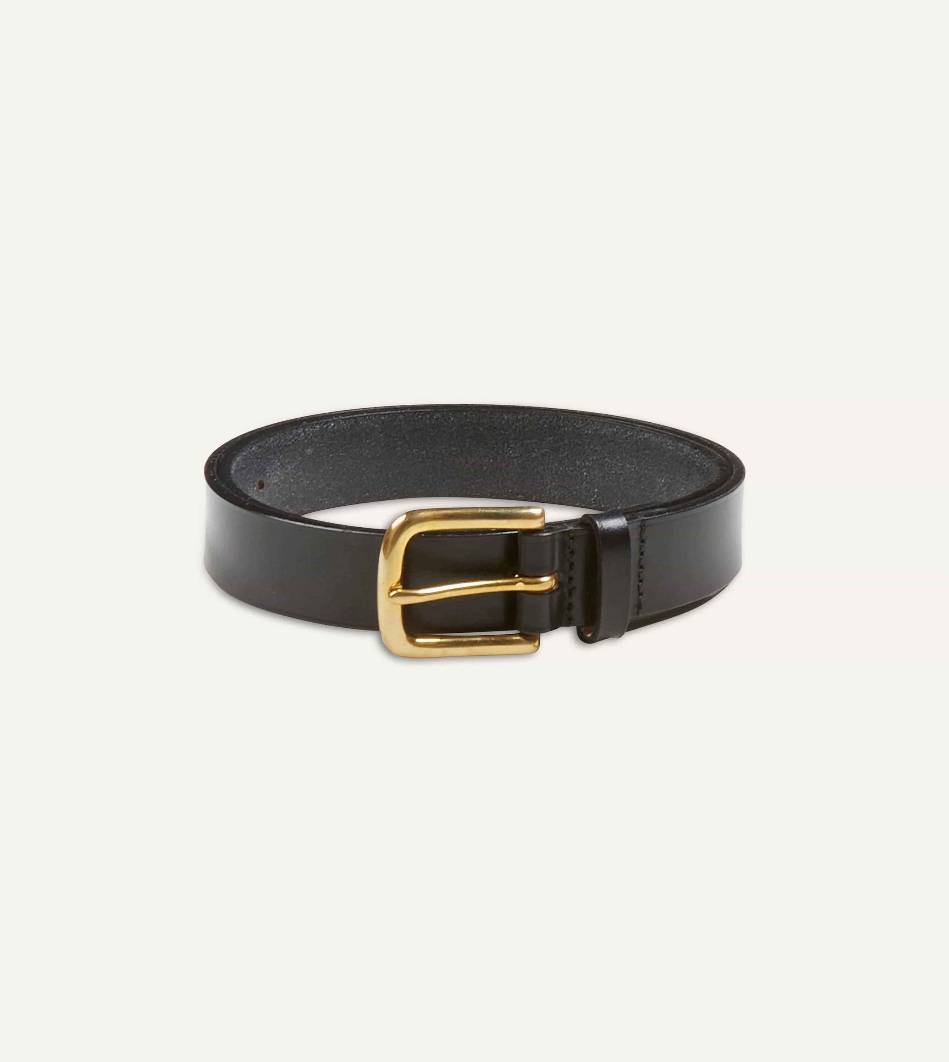 Black Unlined Bridle Leather Belt with Brass Buckle sold by Drake's London