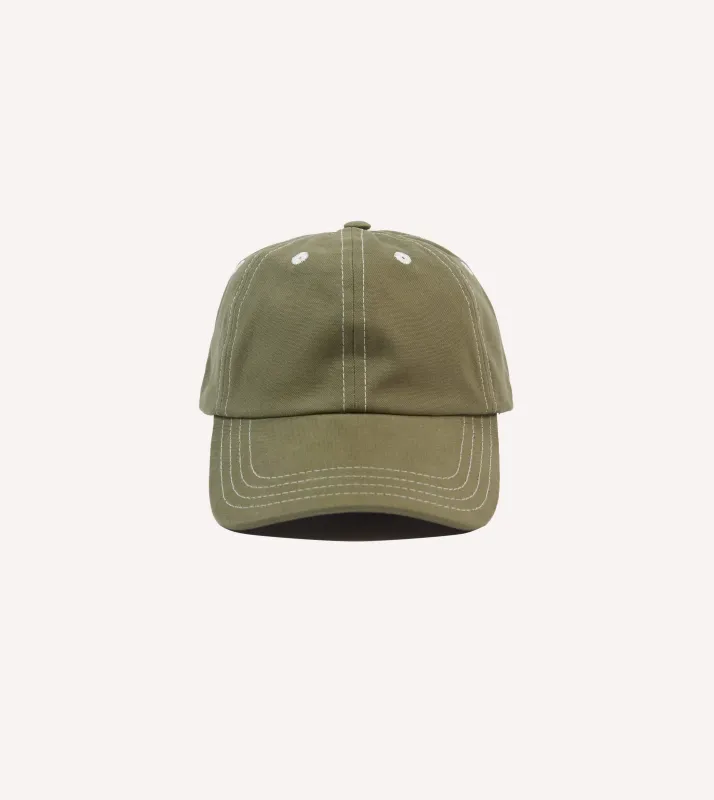 Green Linen Contrast Stitch Baseball Cap sold by Drake's London