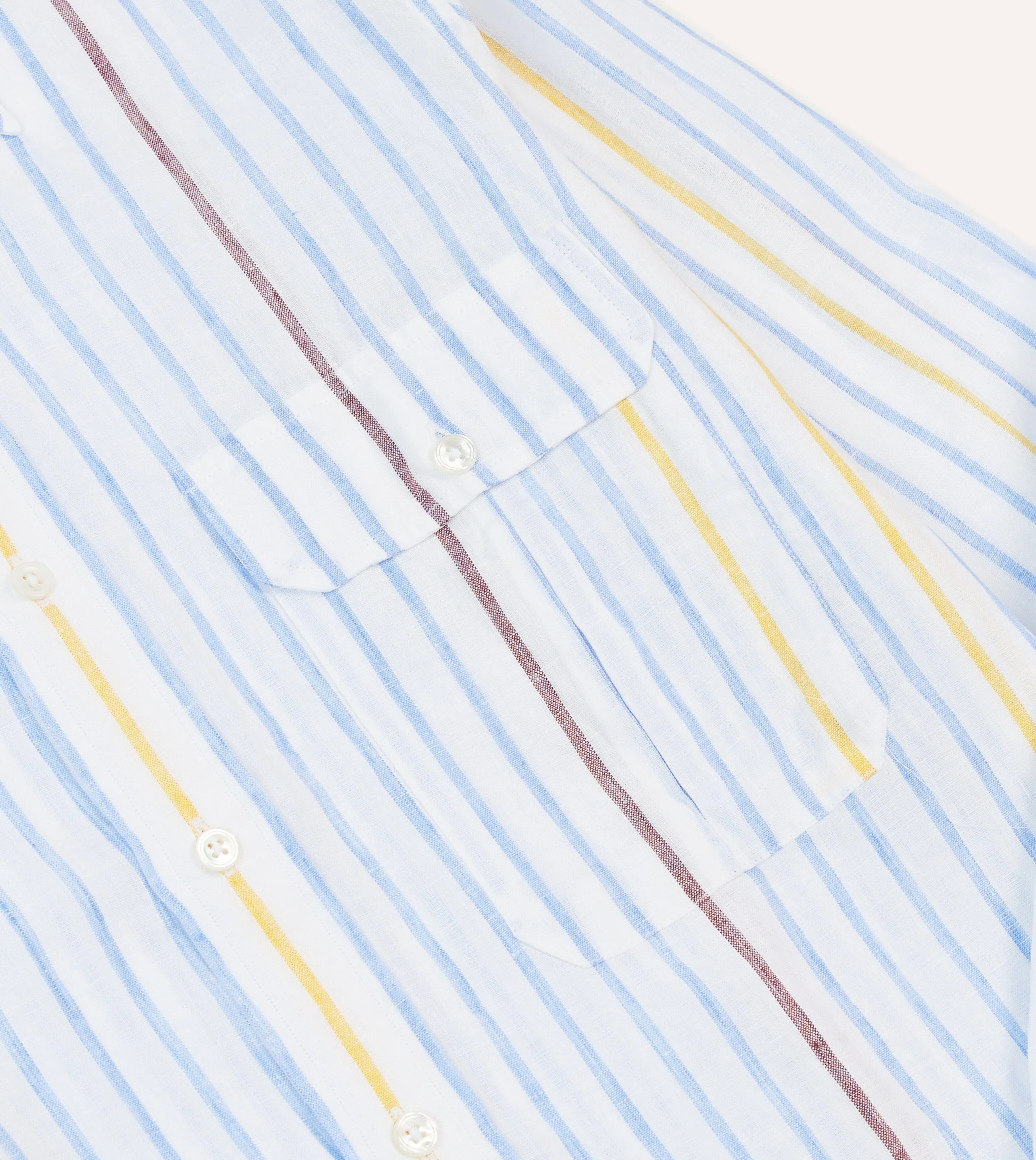 Blue, White and Yellow Stripe Linen Long Point Collar Shirt sold by Drake's London product image thumbnail 4