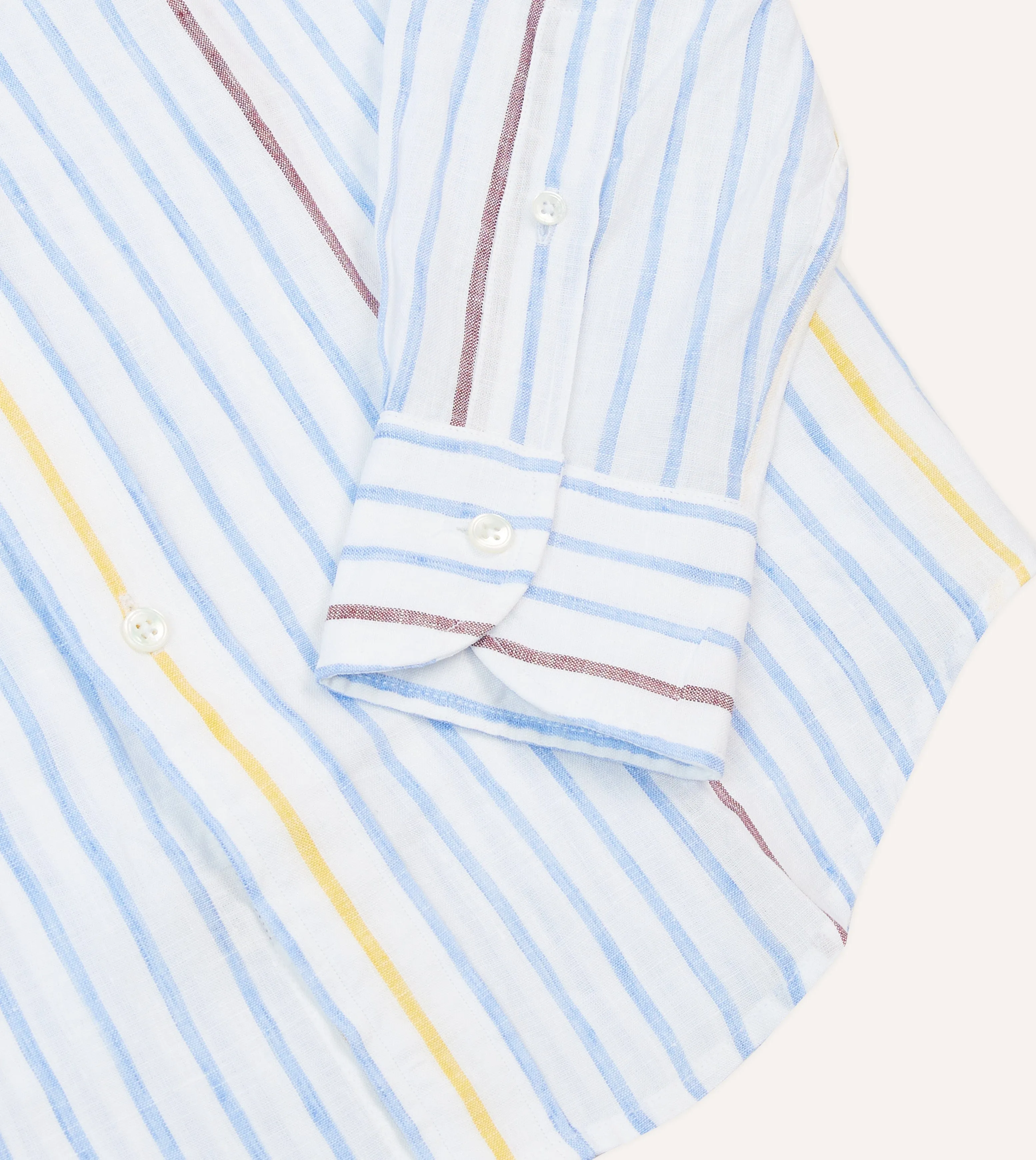 Blue, White and Yellow Stripe Linen Long Point Collar Shirt sold by Drake's London product image thumbnail 5