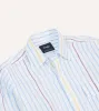 Blue, White and Yellow Stripe Linen Long Point Collar Shirt sold by Drake's London