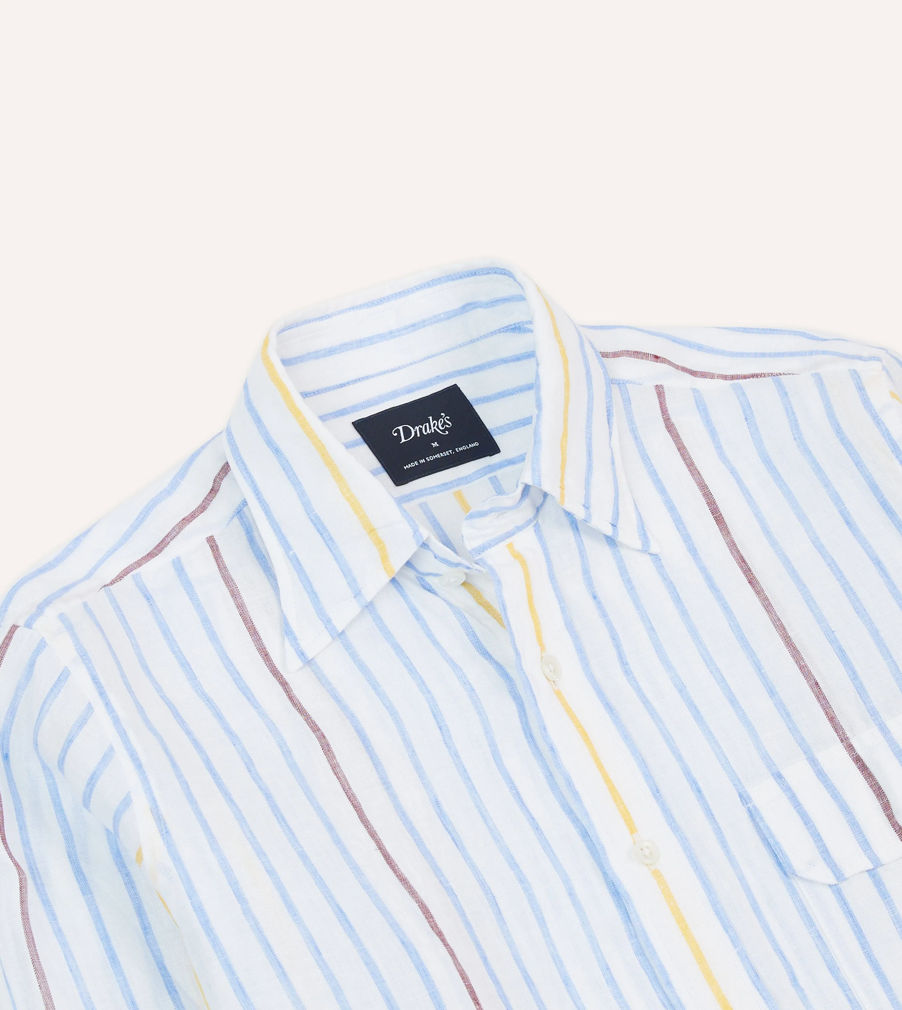 Blue, White and Yellow Stripe Linen Long Point Collar Shirt sold by Drake's London product image thumbnail 3