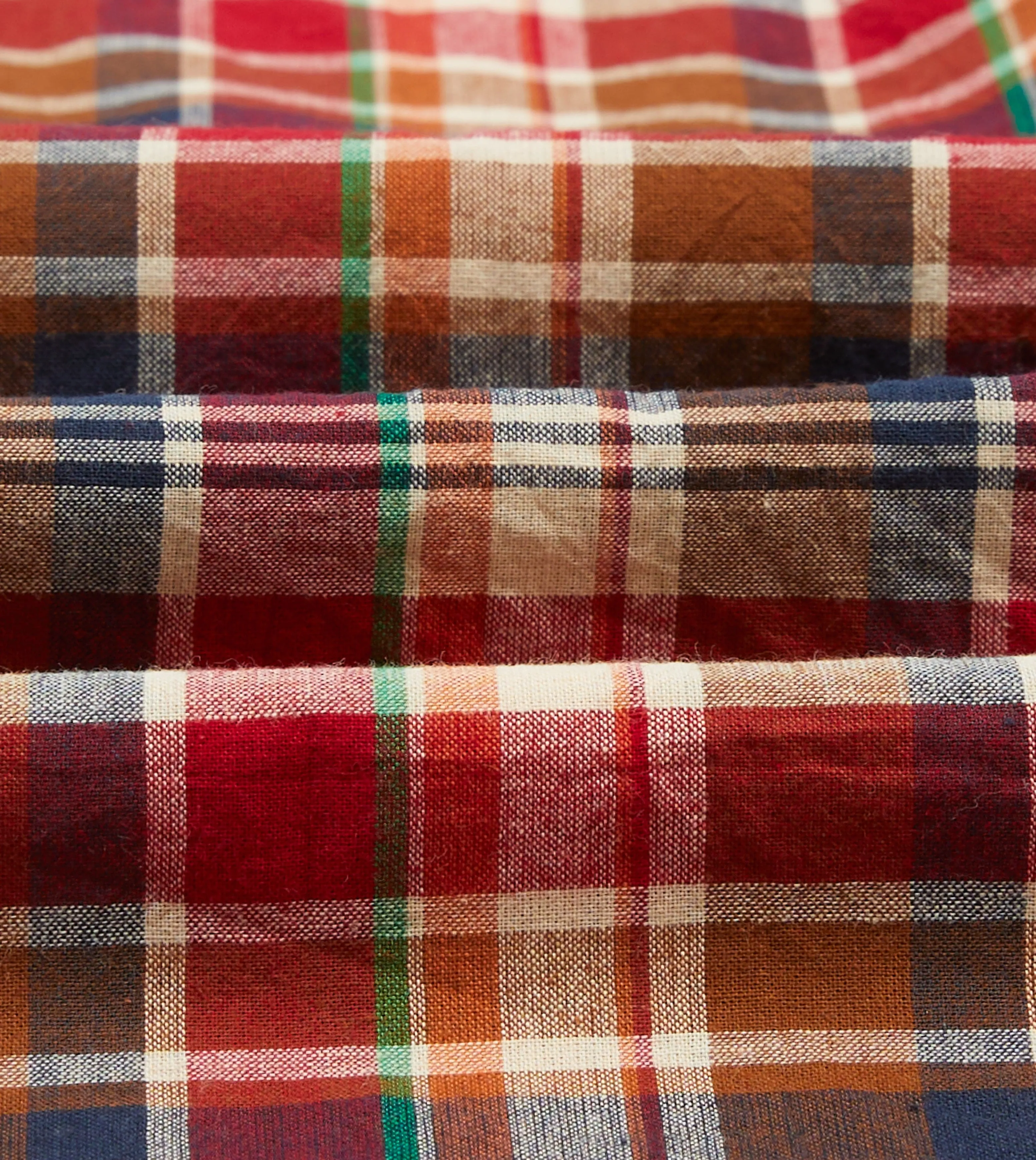 Brown, Navy and Red Madras Check Linen Mandarin Collar Popover Shirt sold by Drake's London product image thumbnail 2