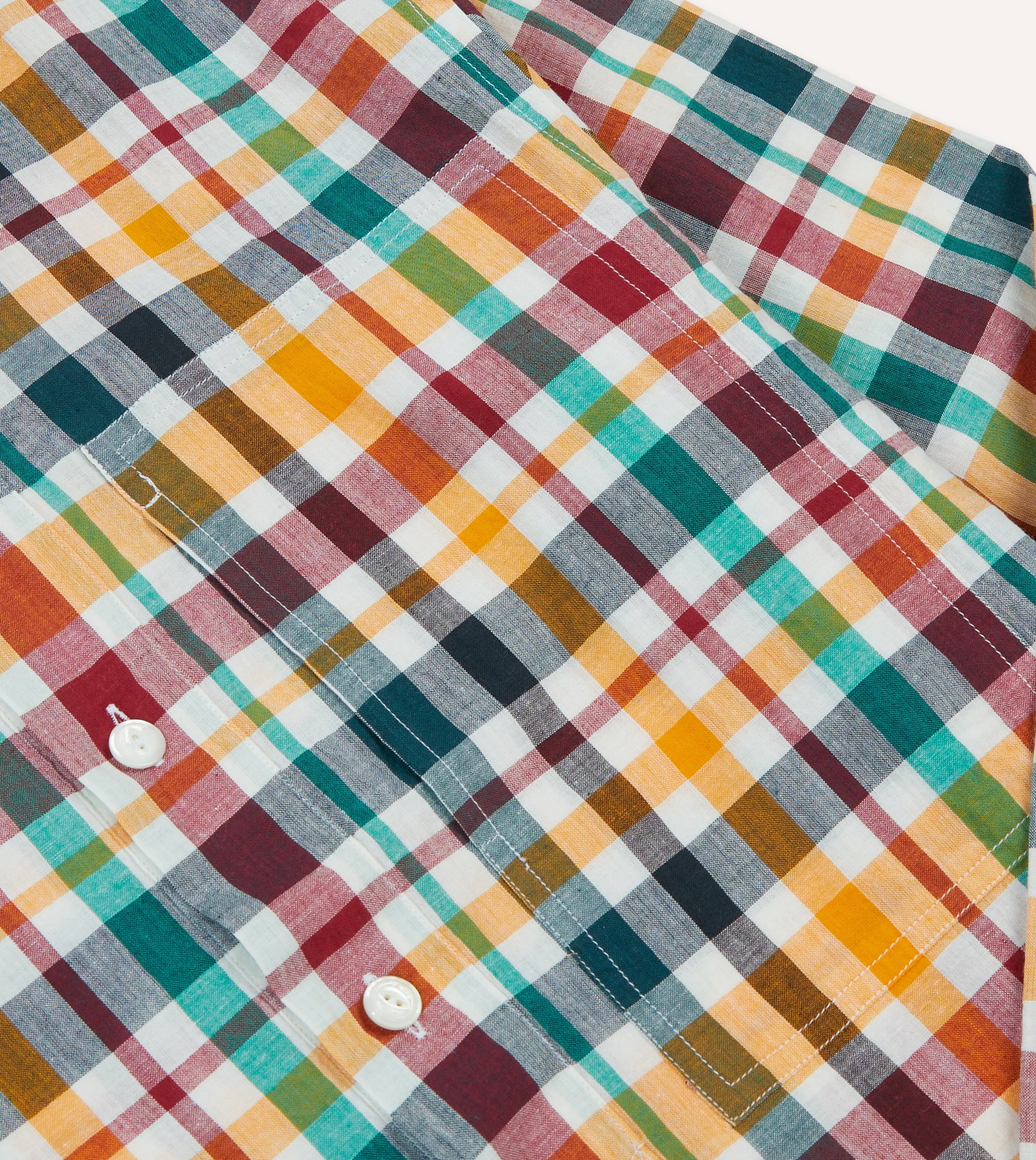 Red, Blue and Green Madras Check Linen Mandarin Collar Popover Shirt sold by Drake's London product image thumbnail 4