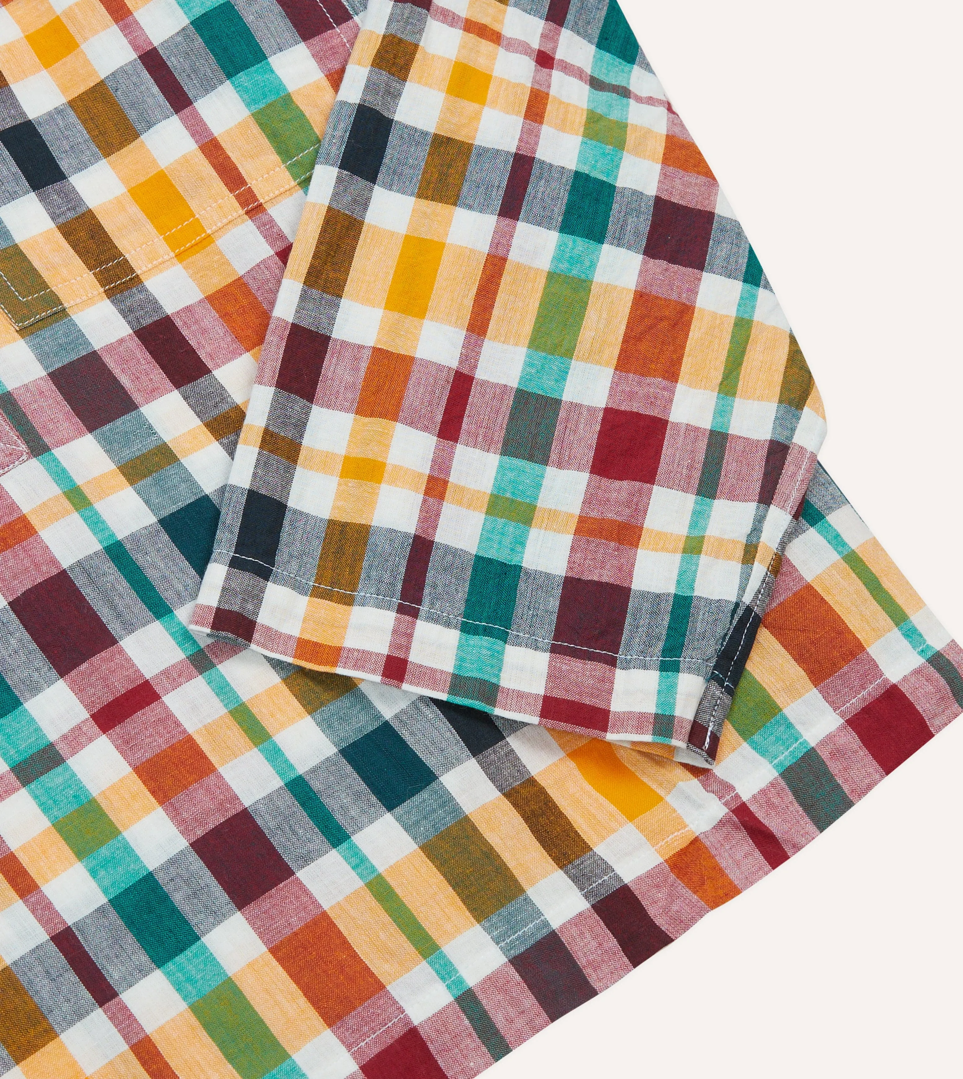 Red, Blue and Green Madras Check Linen Mandarin Collar Popover Shirt sold by Drake's London product image thumbnail 5