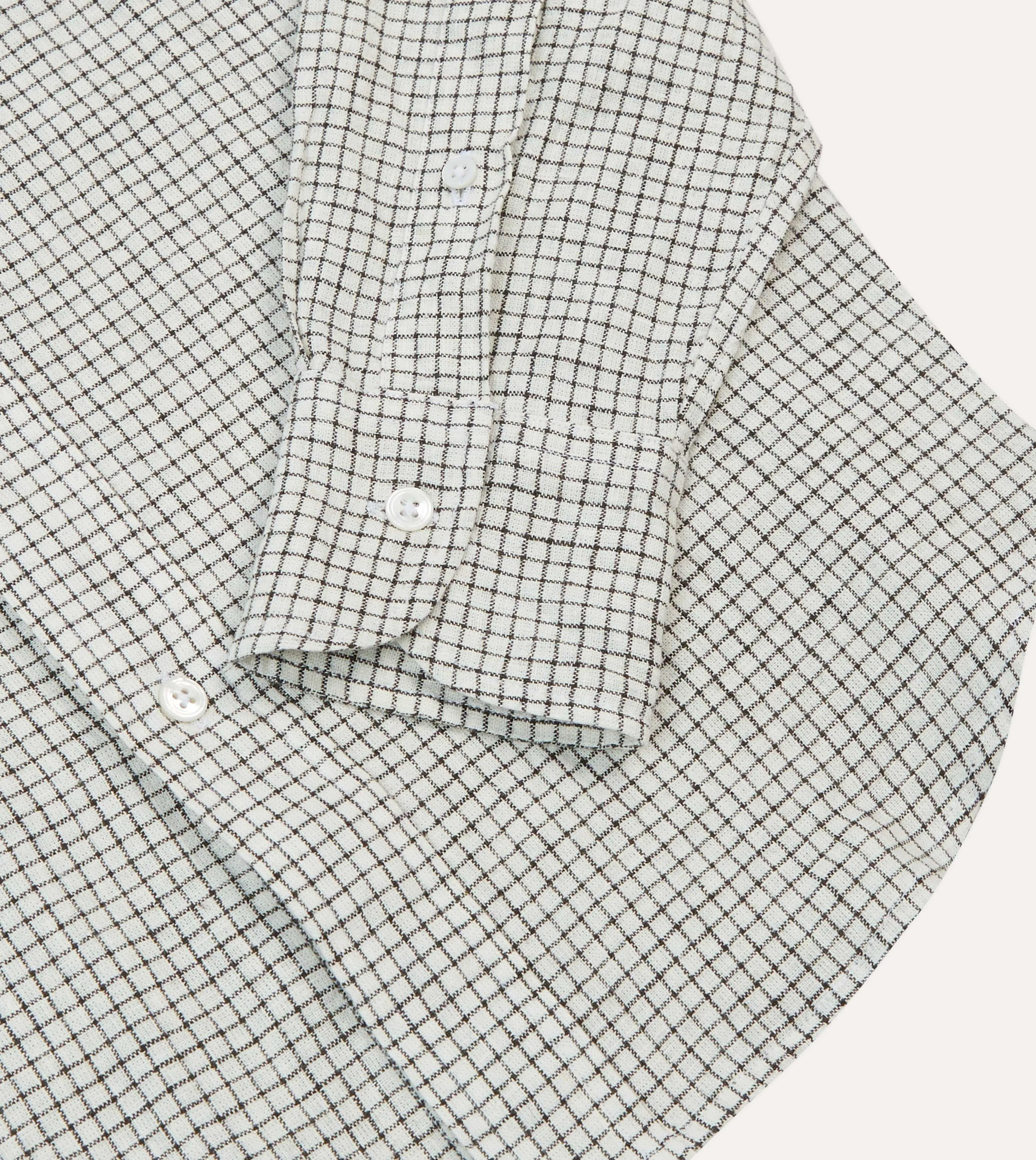 Ecru Check Linen-Cotton Mandarin Collar Shirt sold by Drake's London product image thumbnail 5