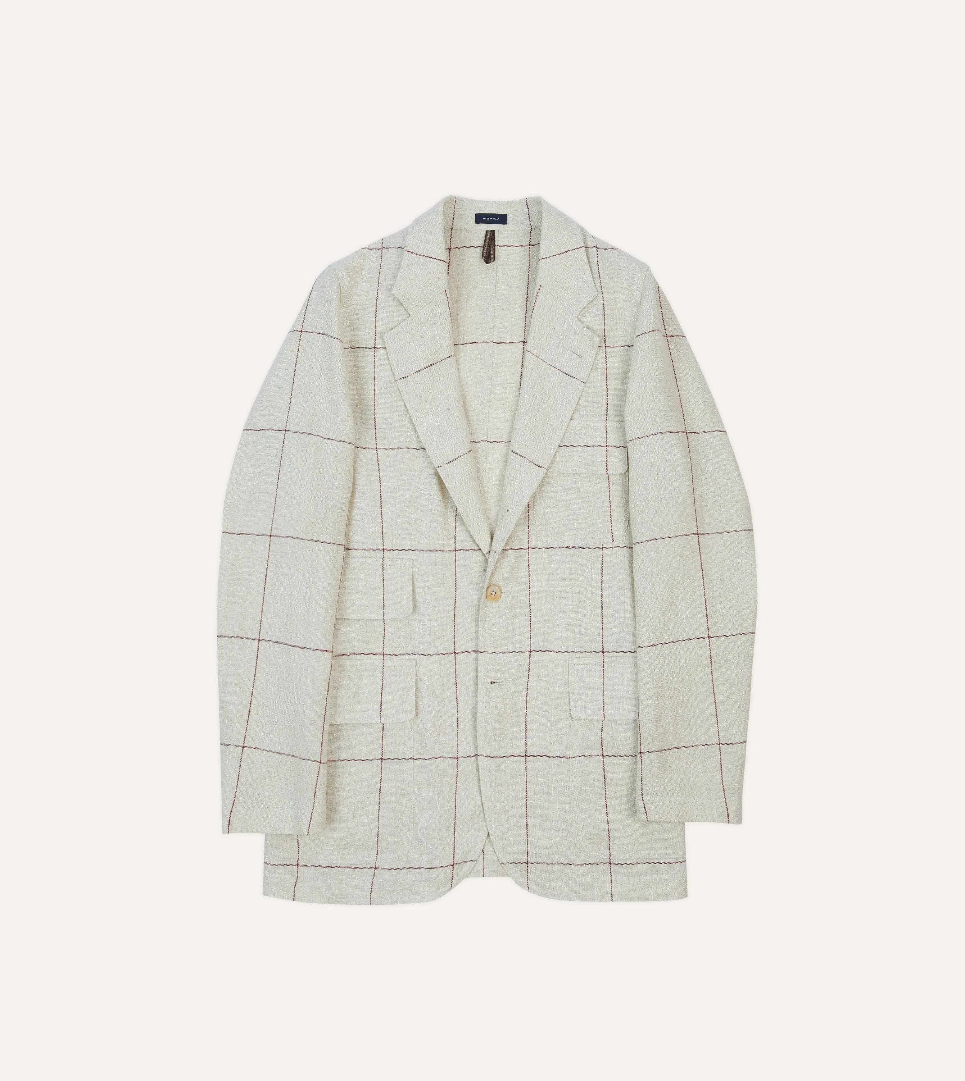 Ecru and Red Windowpane Check Games Blazer Mk. IV sold by Drake's London