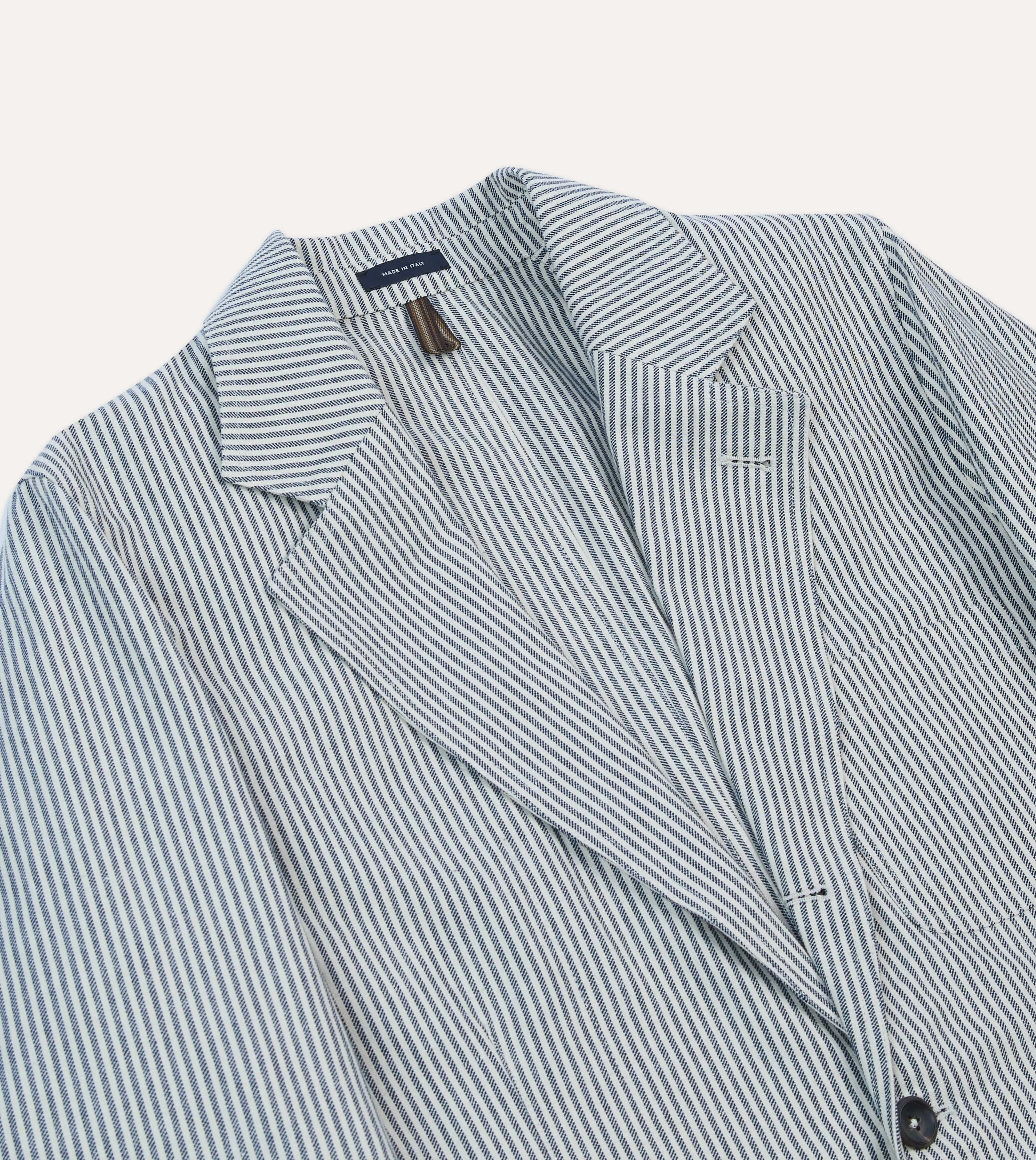 Navy Ticking Stripe Cotton Linen Games Blazer Mk. I sold by Drake's London product image thumbnail 3