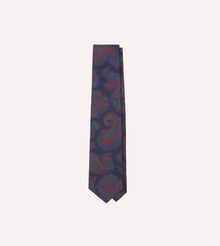 Navy Paisley Print Madder Silk Self-Tipped Tie sold by Drake's London