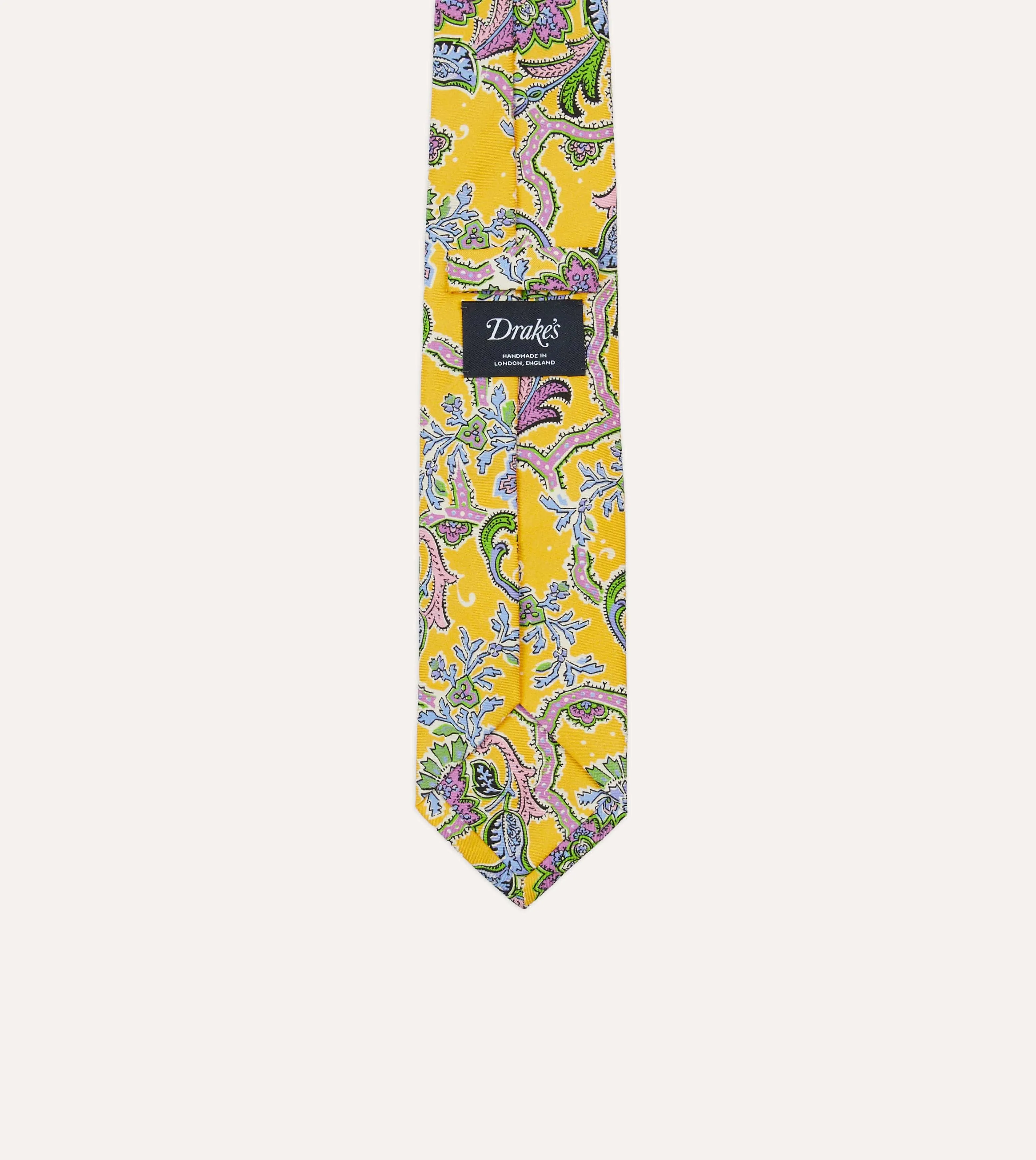 Yellow Large Paisley Silk Self-Tipped Tie sold by Drake's London product image thumbnail 4