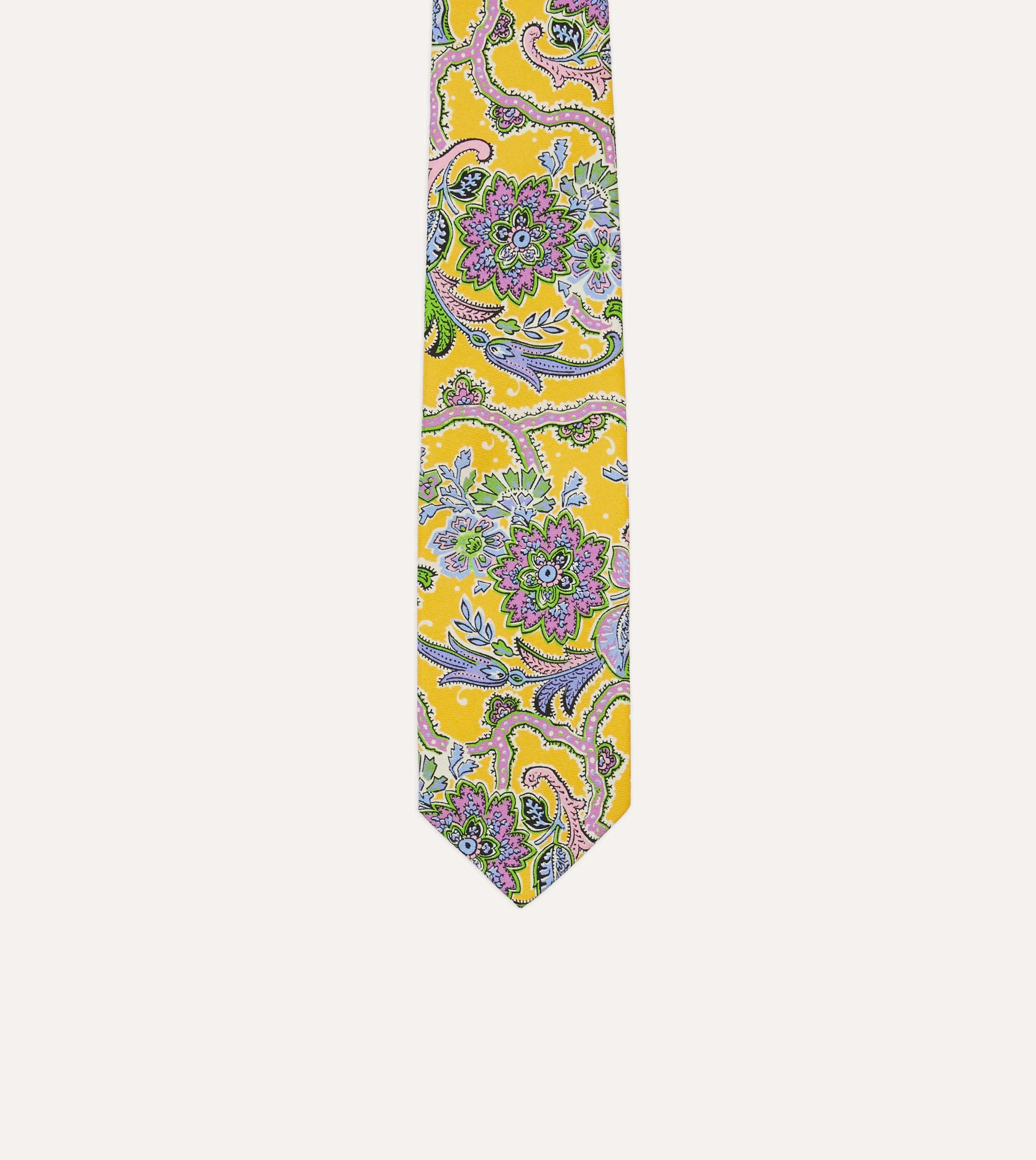 Yellow Large Paisley Silk Self-Tipped Tie sold by Drake's London product image thumbnail 3