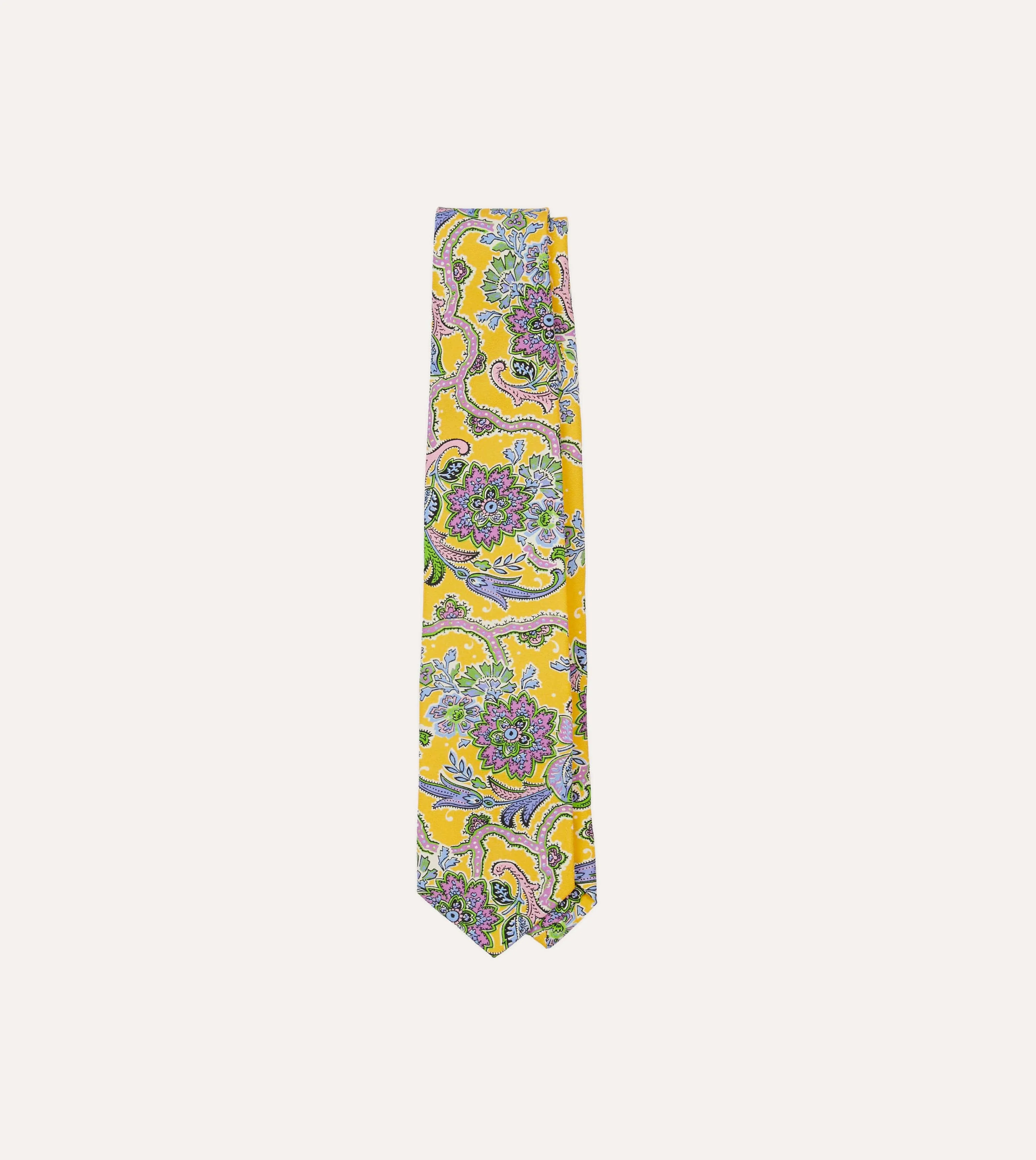 Yellow Large Paisley Silk Self-Tipped Tie sold by Drake's London