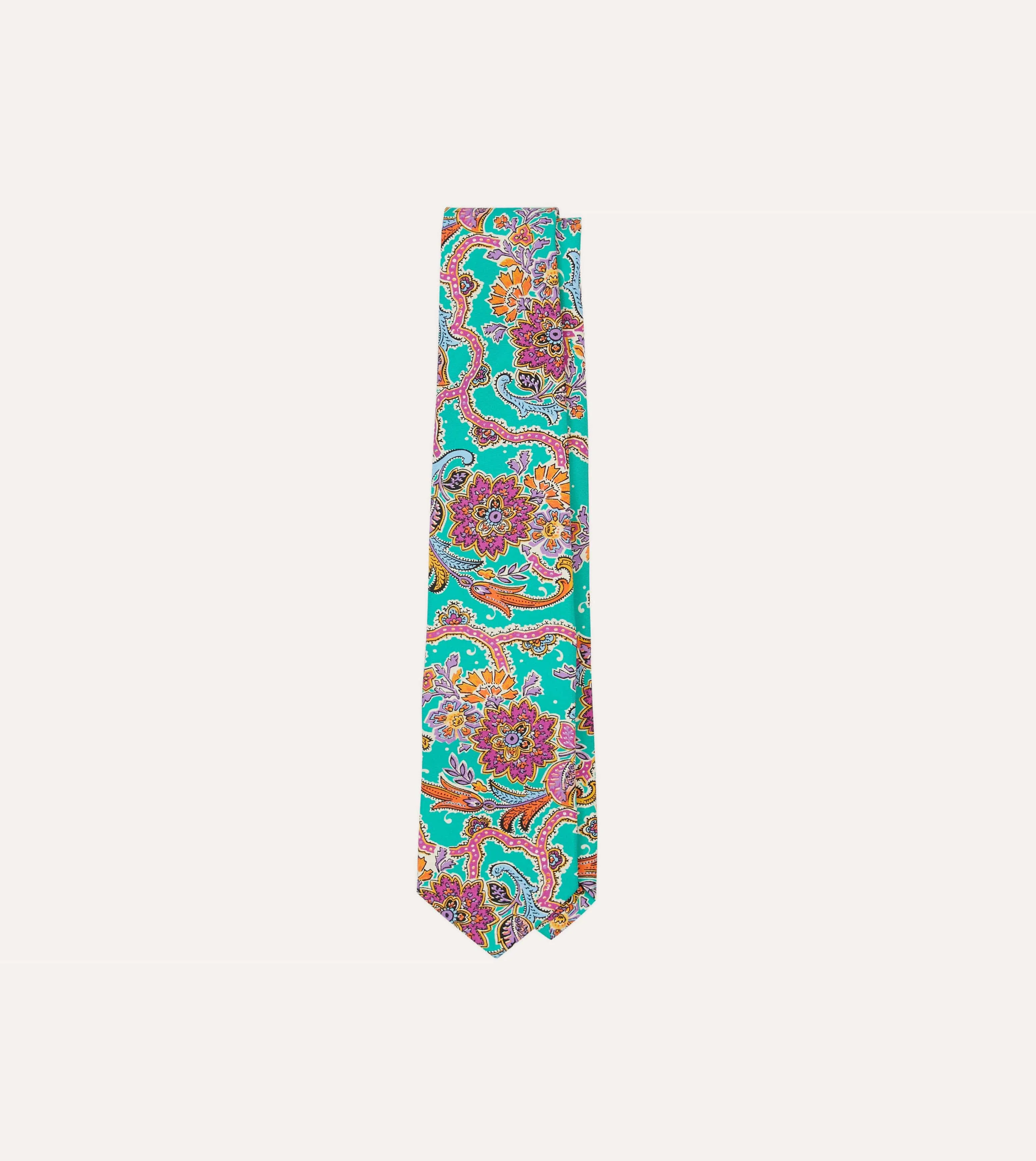 Green Large Paisley Silk Self-Tipped Tie sold by Drake's London