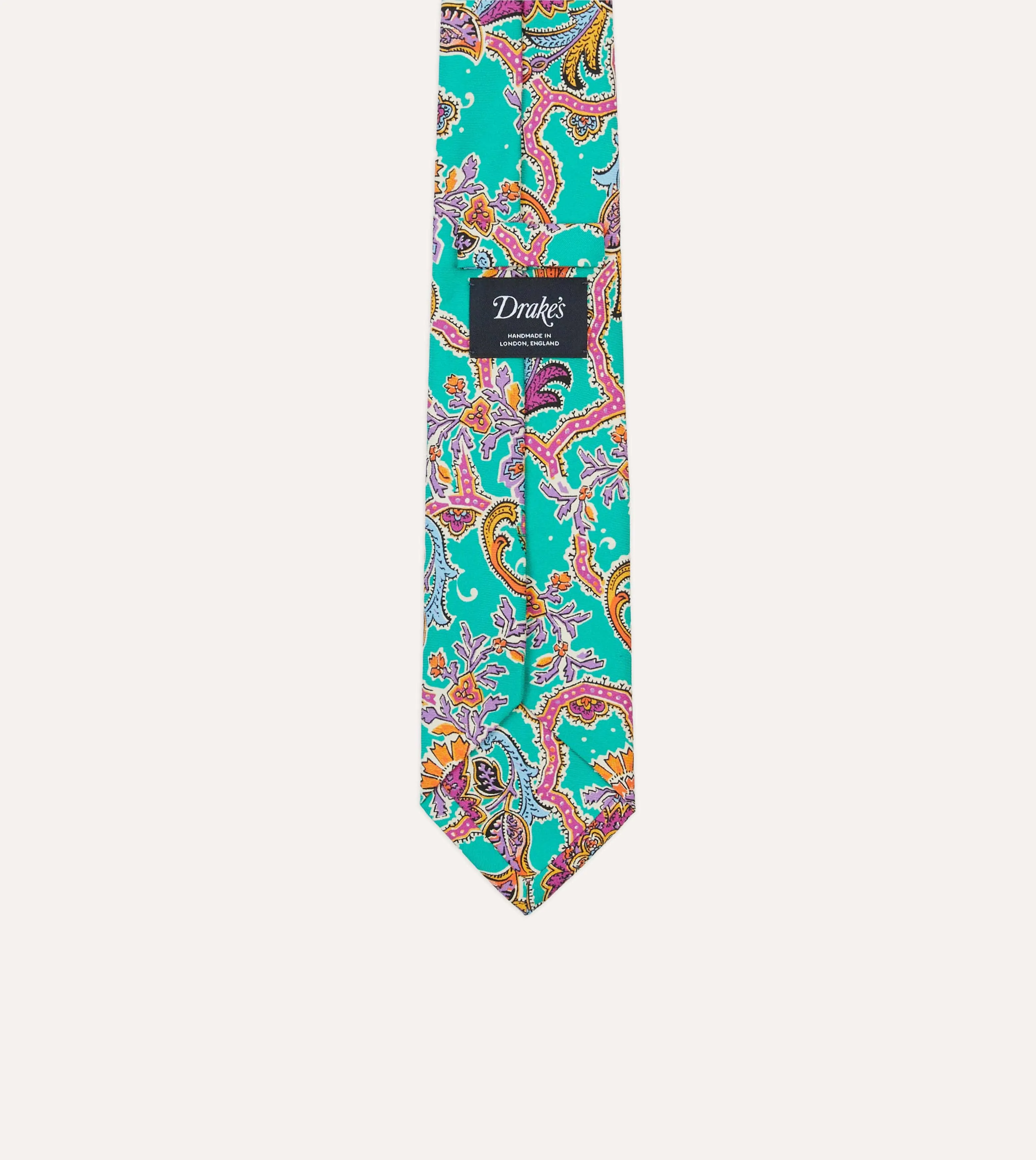 Green Large Paisley Silk Self-Tipped Tie sold by Drake's London product image thumbnail 4