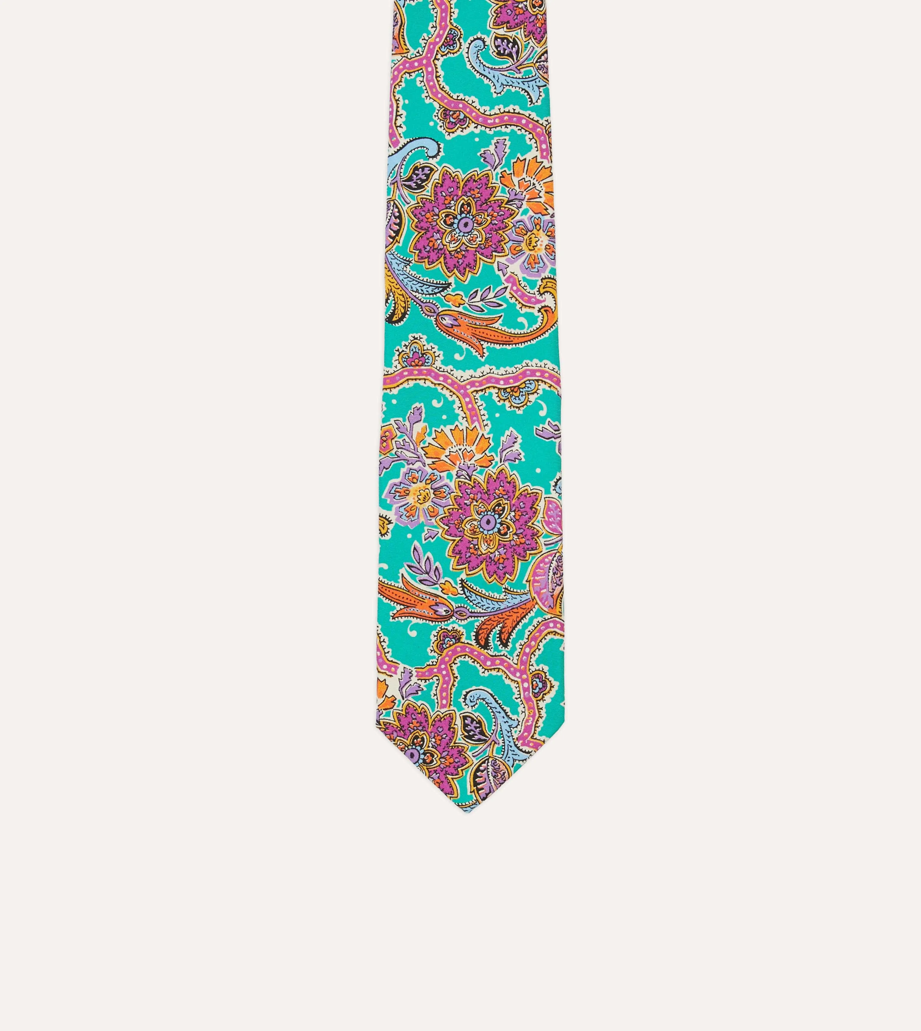 Green Large Paisley Silk Self-Tipped Tie sold by Drake's London product image thumbnail 3