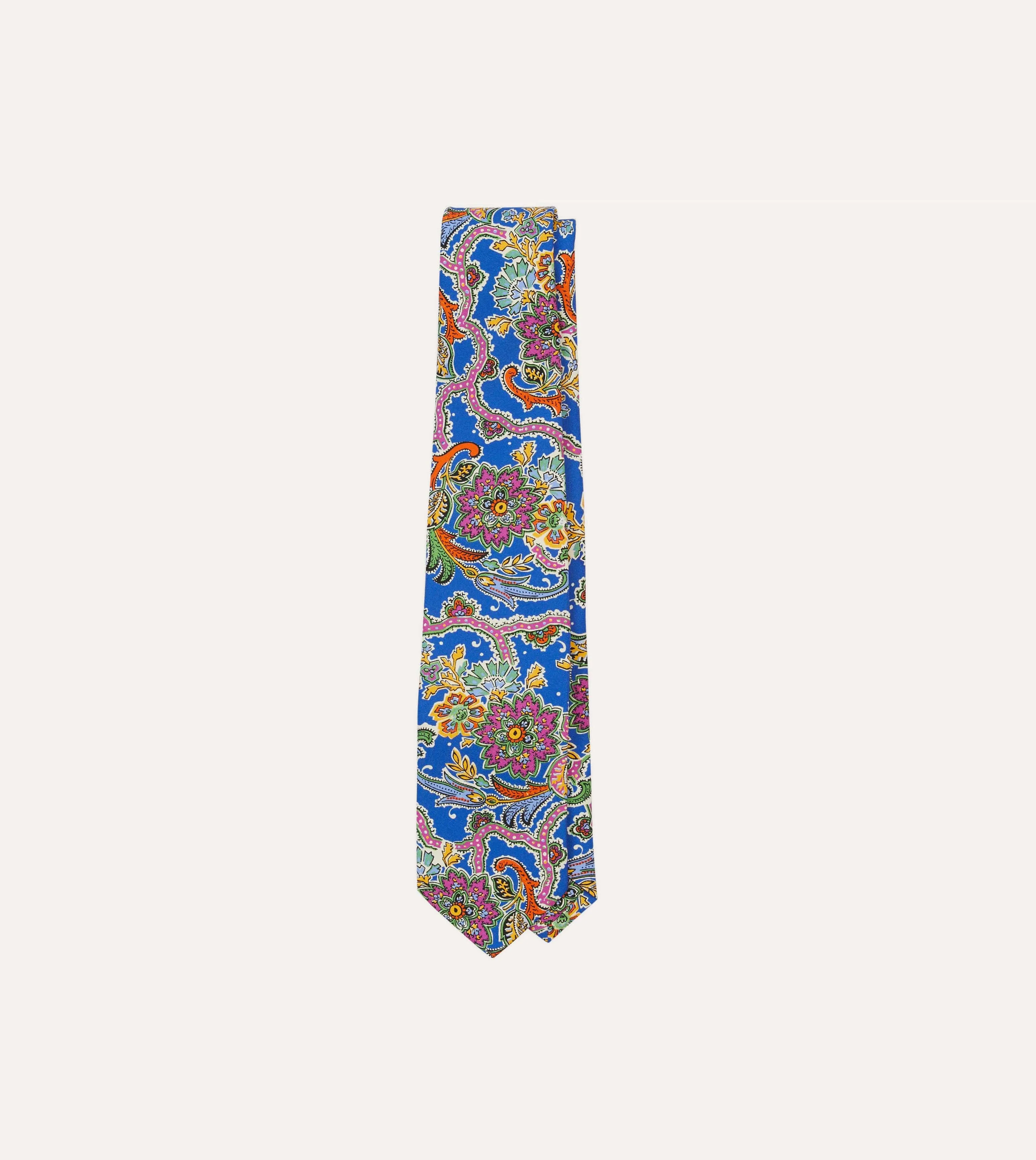 Blue Large Paisley Silk Self-Tipped Tie sold by Drake's London