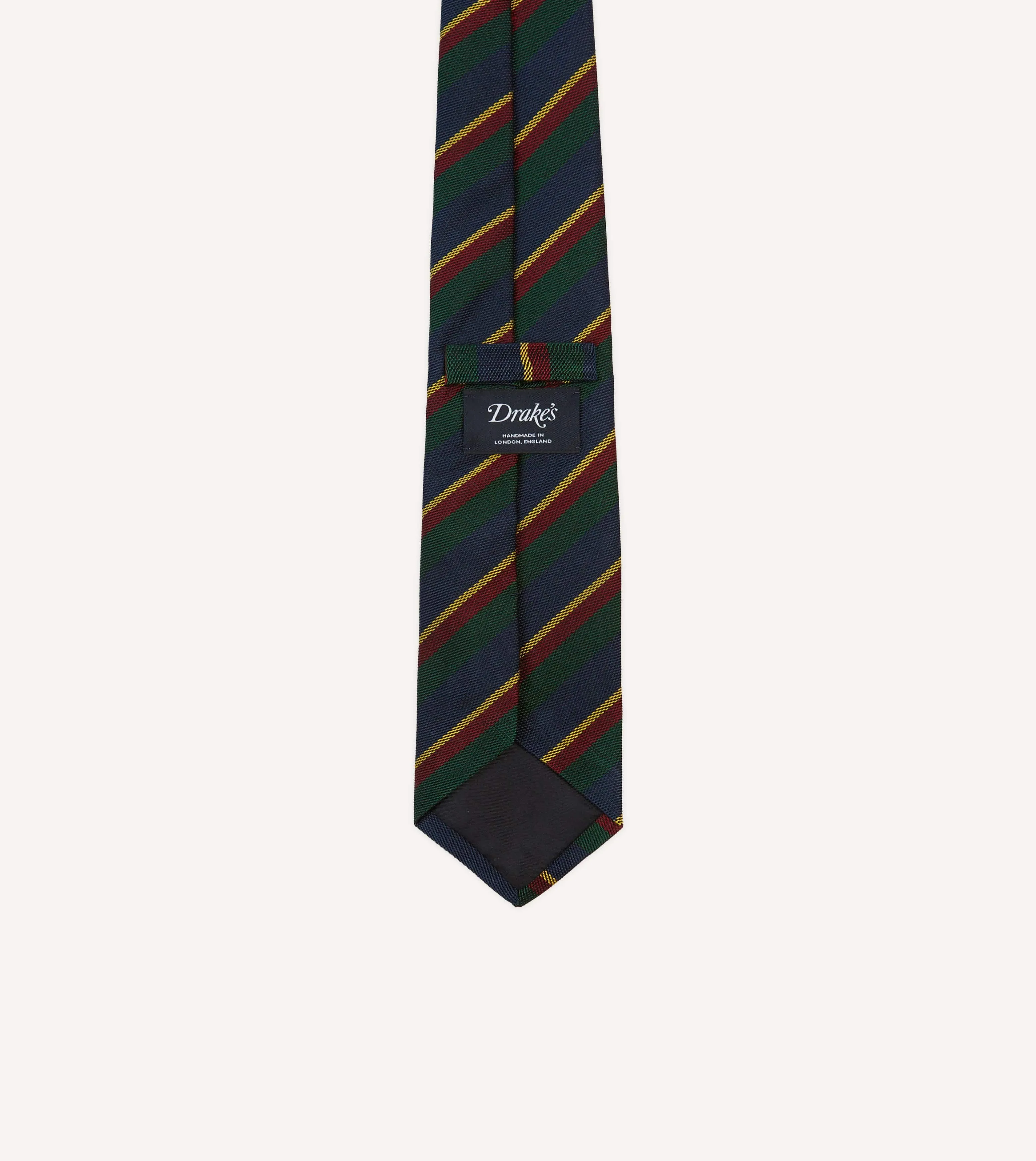 Navy, Green and Yellow Stripe Hand Rolled Silk Grenadine Tie sold by Drake's London product image thumbnail 4