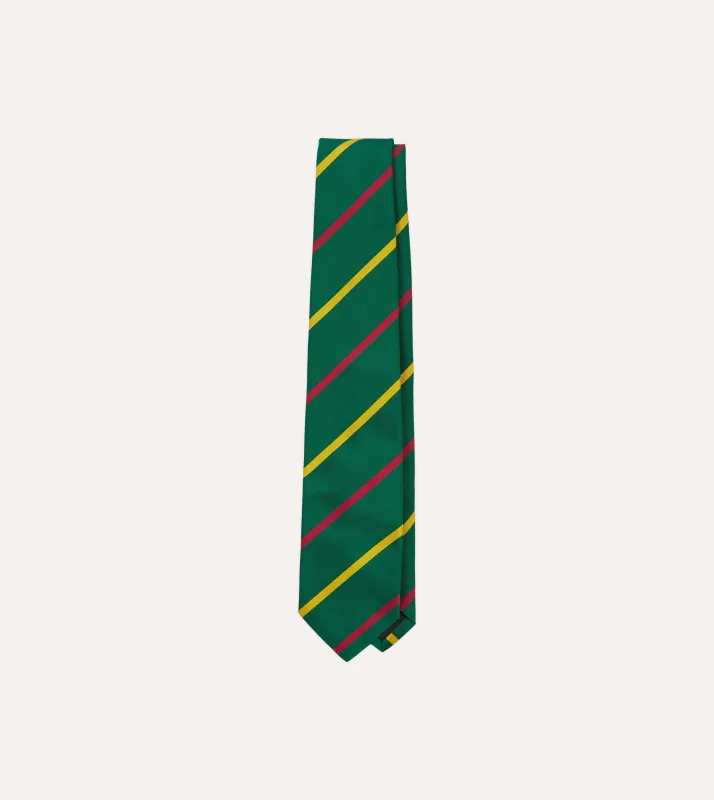 Green, Yellow and Pink Bar Stripe Mogador Silk Tipped Tie sold by Drake's London