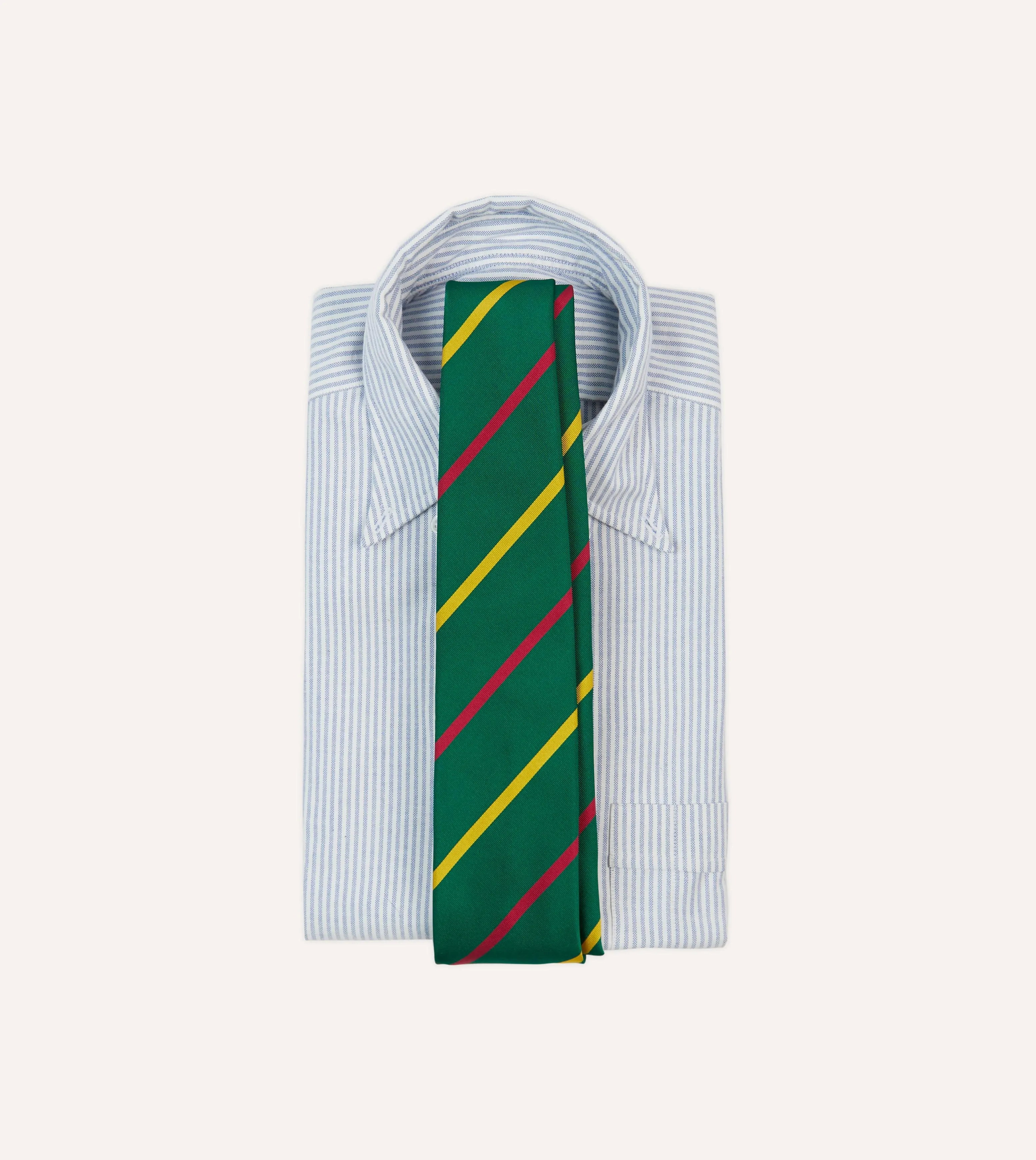 Green, Yellow and Pink Bar Stripe Mogador Silk Tipped Tie sold by Drake's London product image thumbnail 2