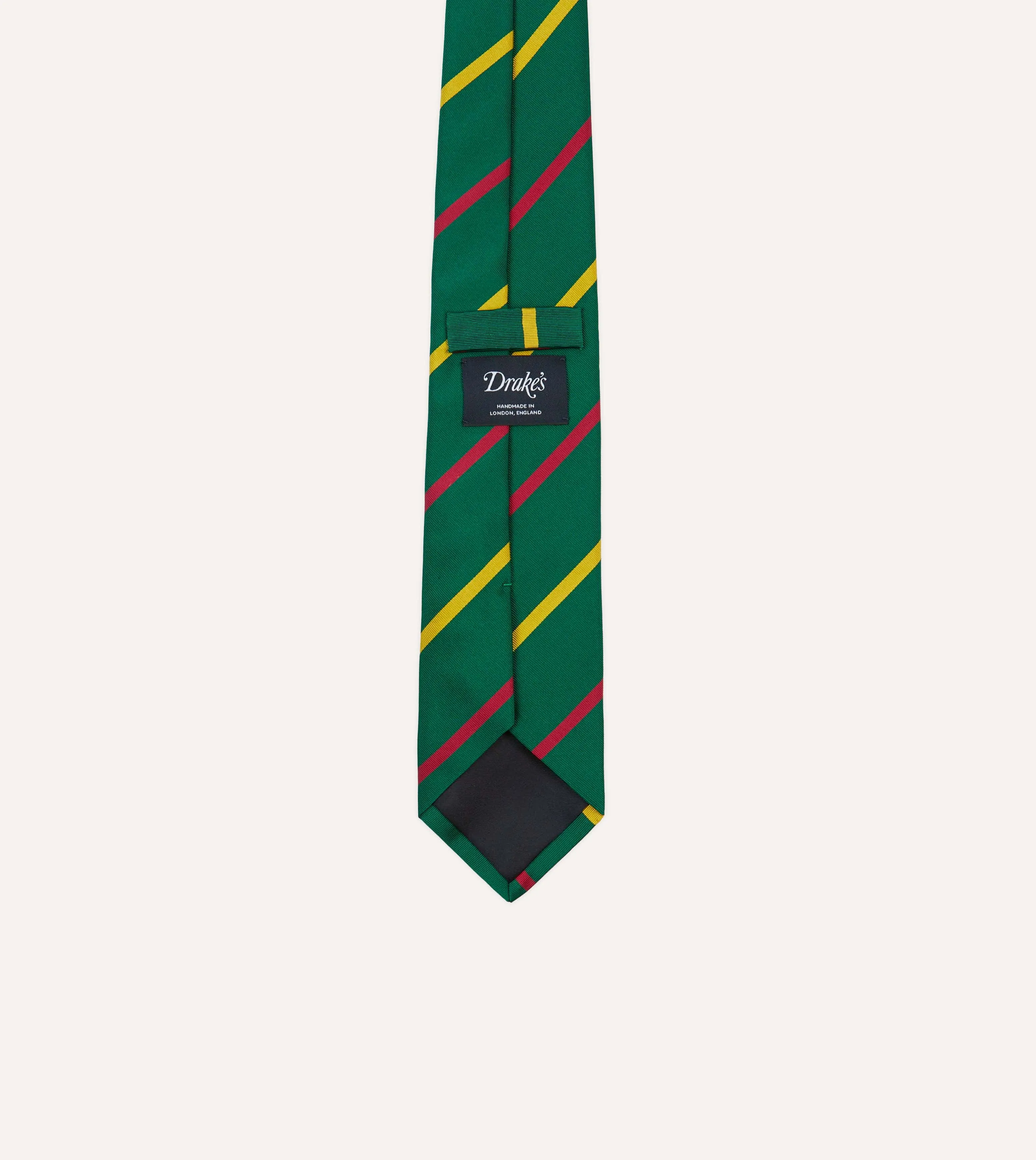 Green, Yellow and Pink Bar Stripe Mogador Silk Tipped Tie sold by Drake's London product image thumbnail 4