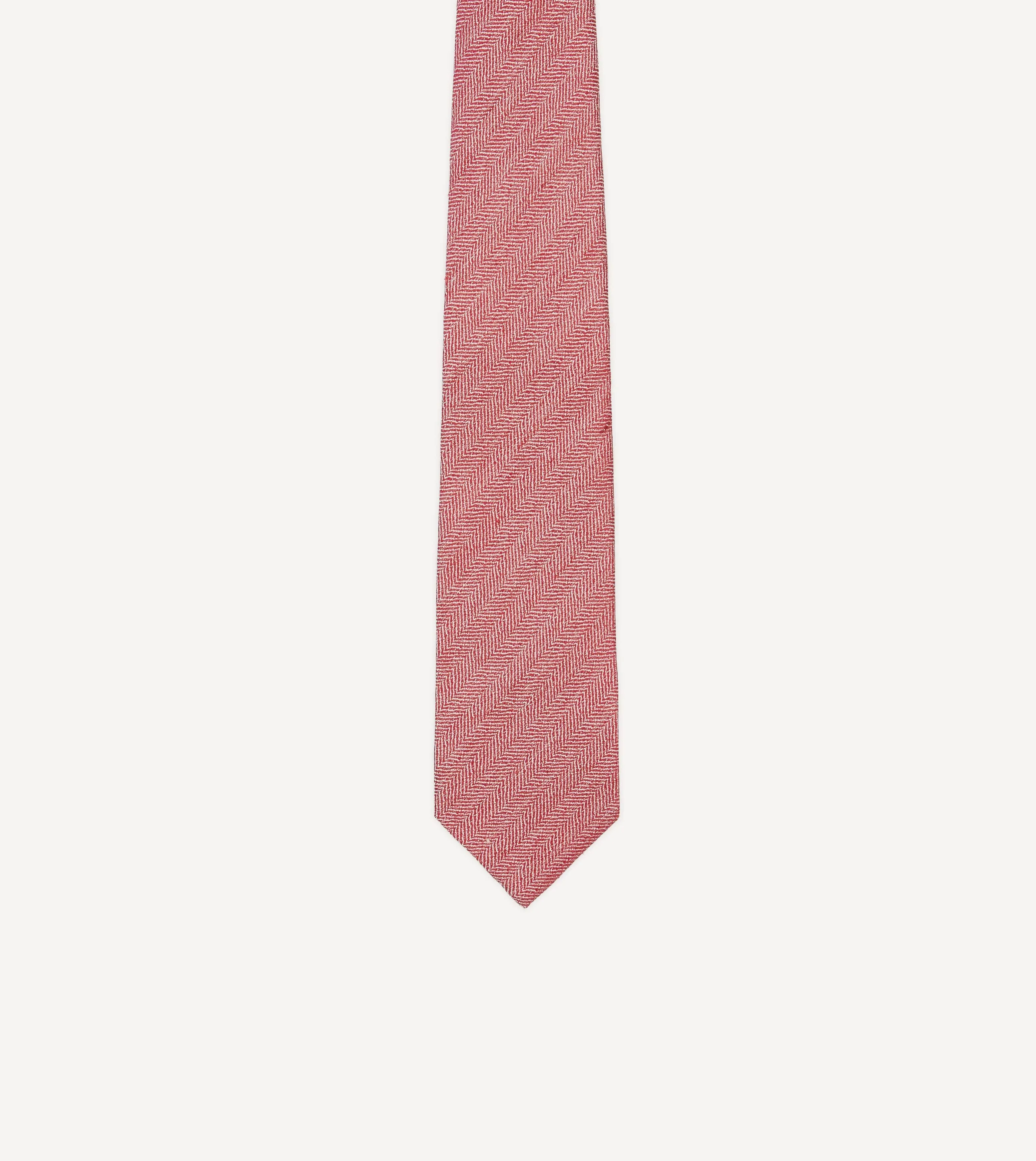 Red and Ecru Herringbone Linen Silk Tipped Tie sold by Drake's London product image thumbnail 3