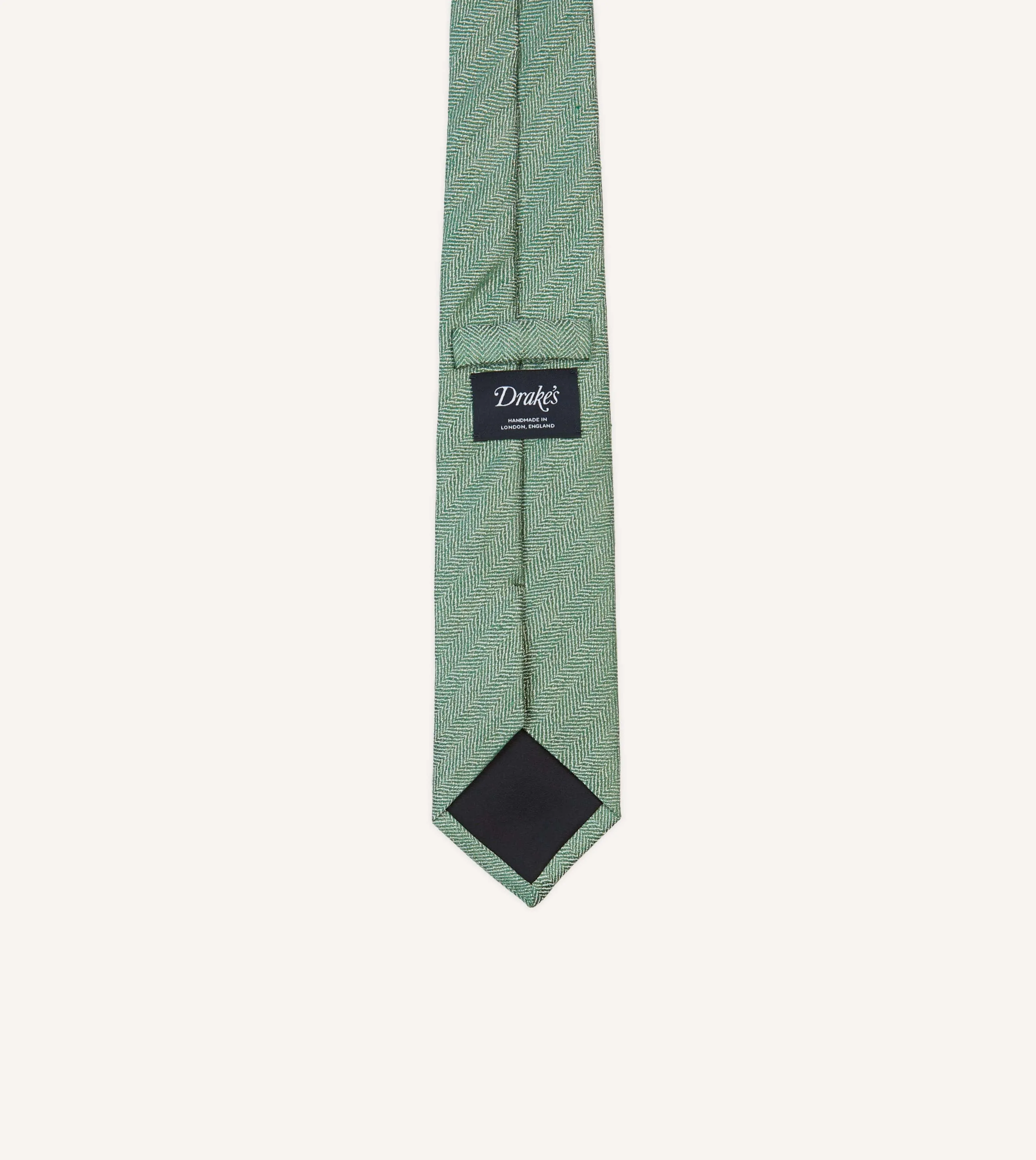 Green and Ecru Herringbone Linen Silk Tipped Tie sold by Drake's London product image thumbnail 4