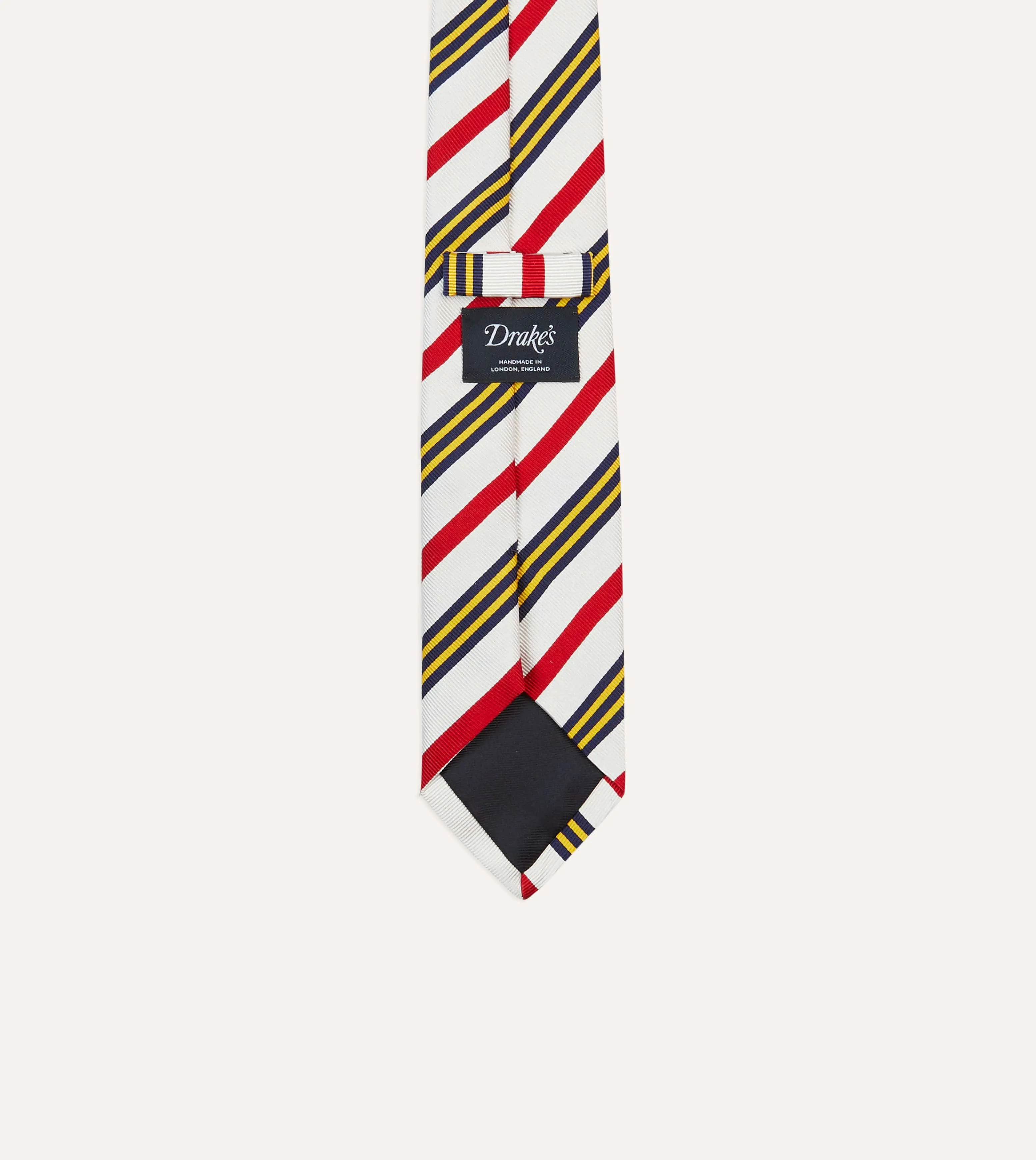 White, Navy, Yellow and Red Multi Stripe Repp Silk Tipped Tie sold by Drake's London product image thumbnail 4