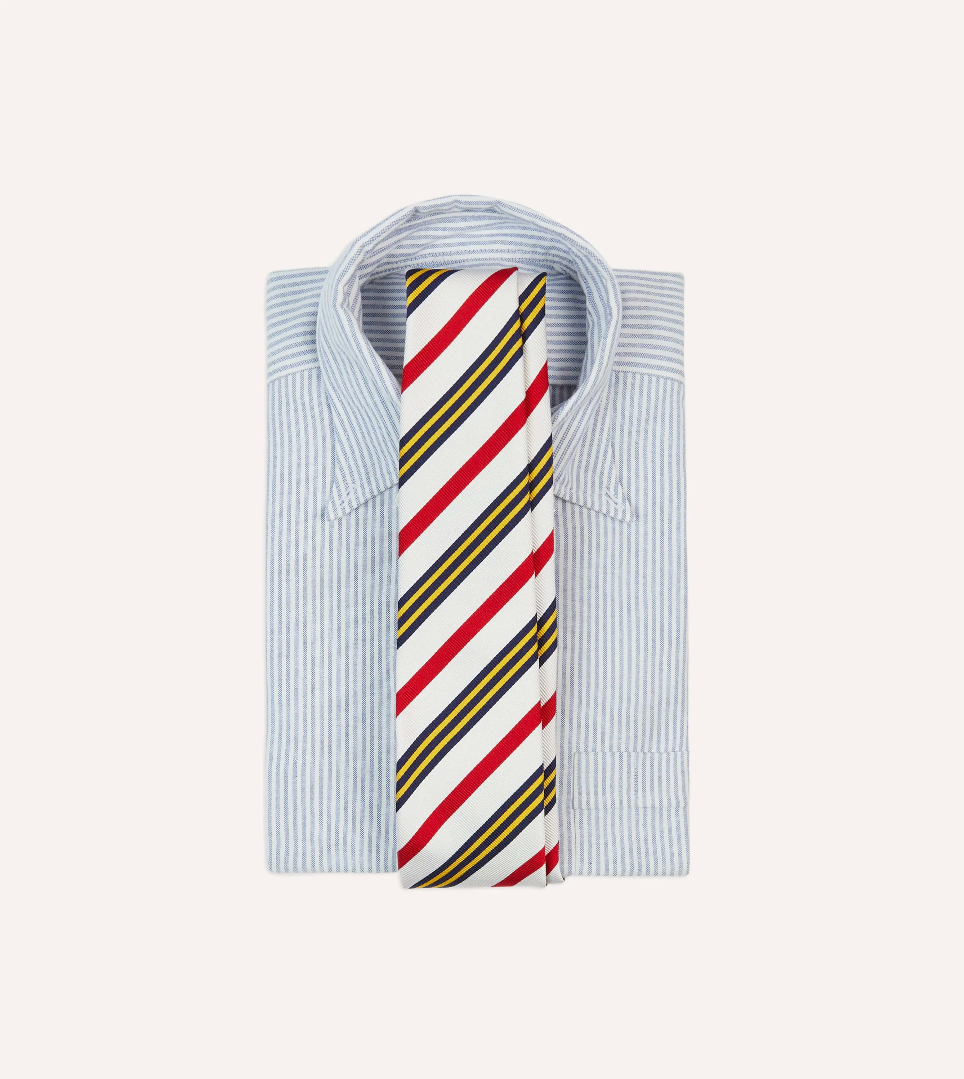 White, Navy, Yellow and Red Multi Stripe Repp Silk Tipped Tie sold by Drake's London product image thumbnail 2