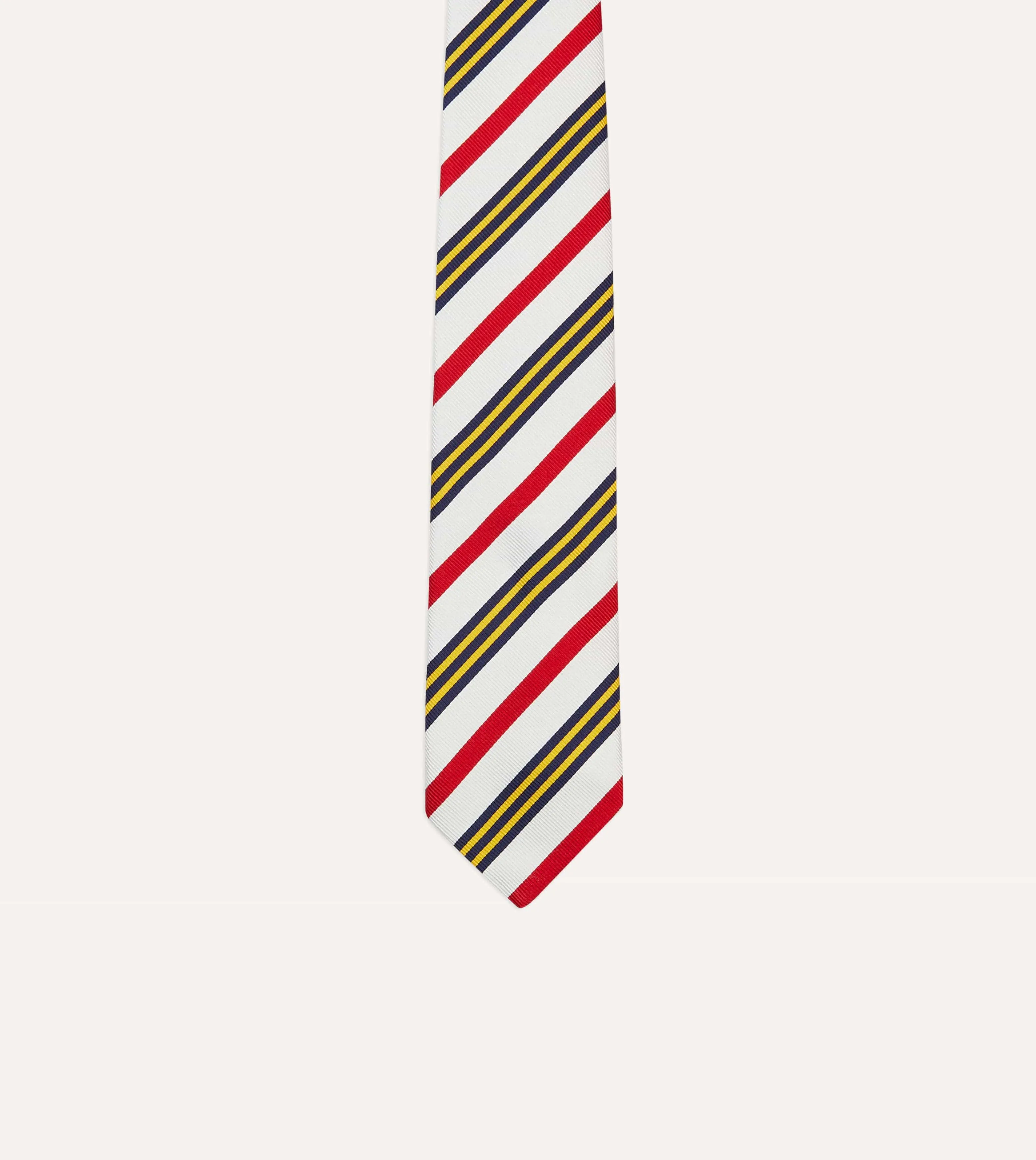 White, Navy, Yellow and Red Multi Stripe Repp Silk Tipped Tie sold by Drake's London product image thumbnail 3