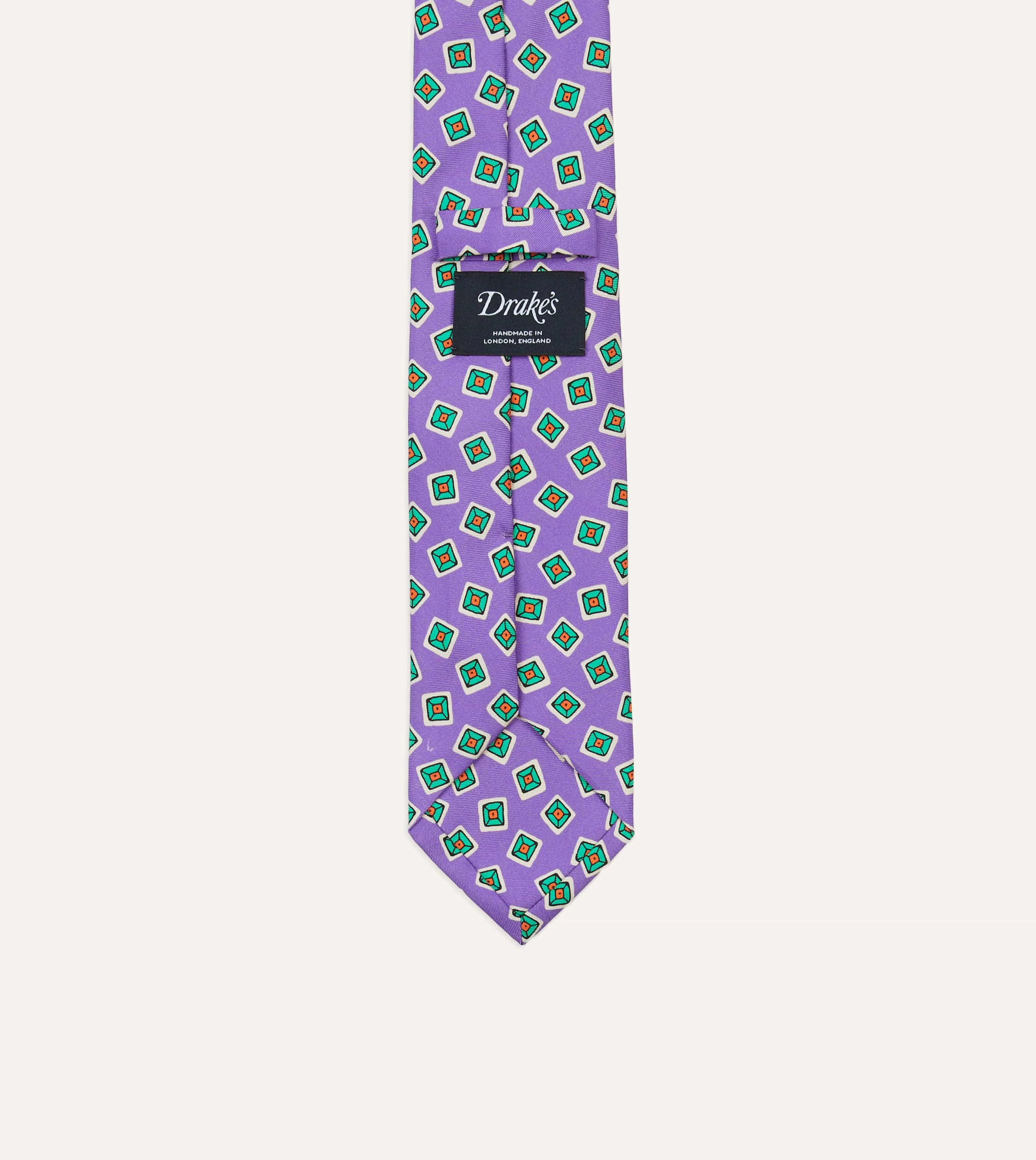 Purple Jumbled Tile Print Silk Self Tipped Tie sold by Drake's London product image thumbnail 4