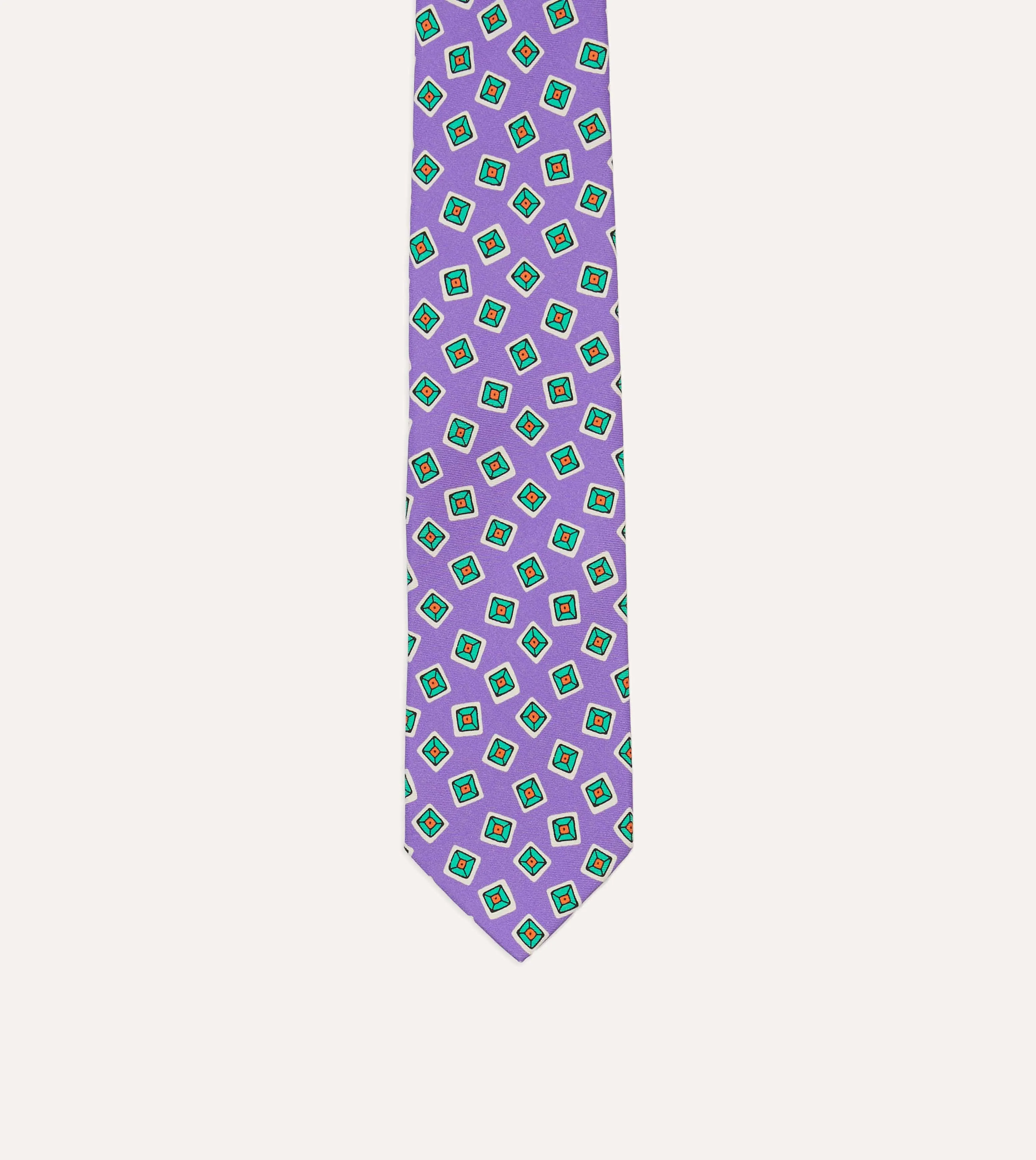 Purple Jumbled Tile Print Silk Self Tipped Tie sold by Drake's London product image thumbnail 3