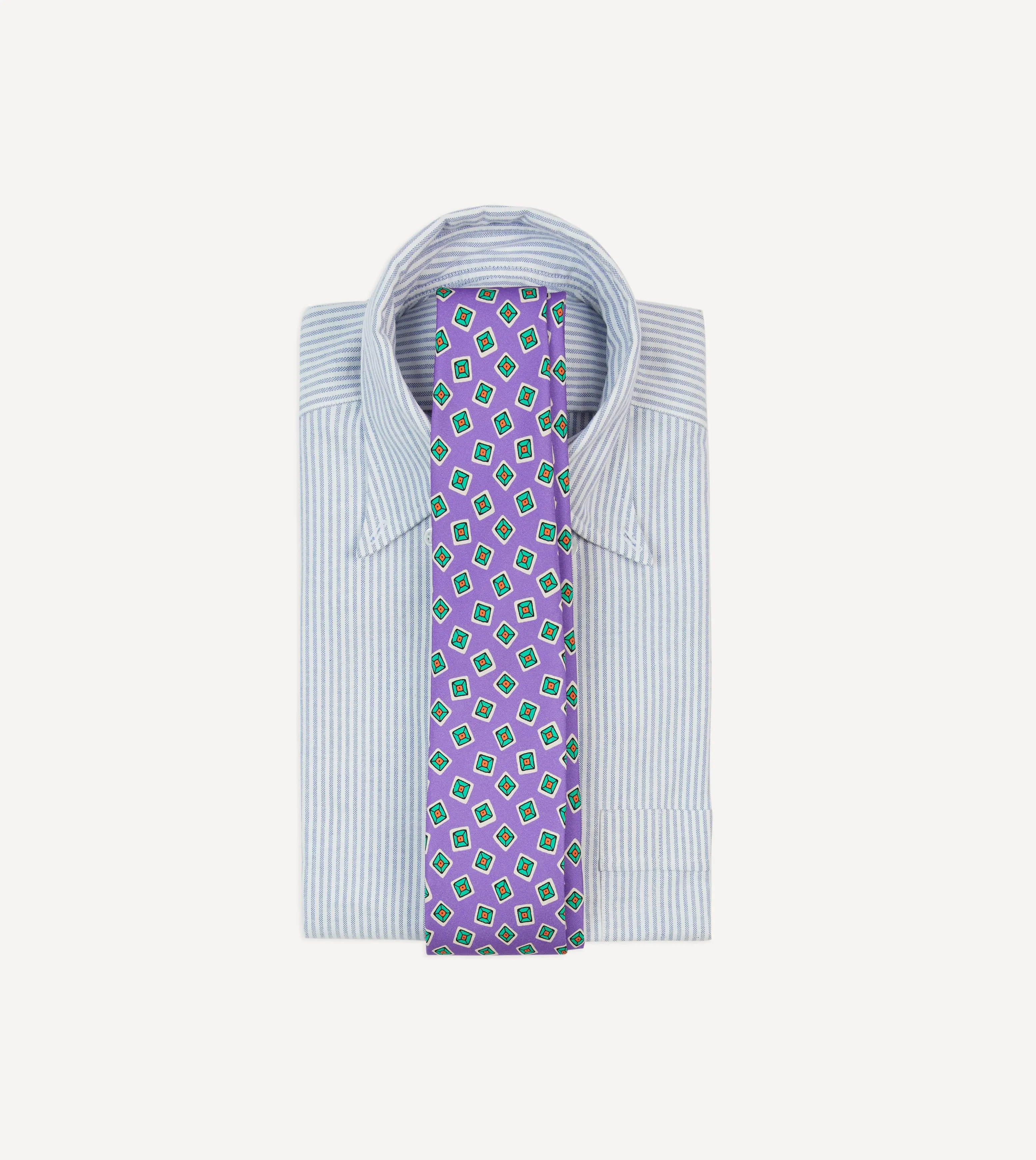 Purple Jumbled Tile Print Silk Self Tipped Tie sold by Drake's London product image thumbnail 2