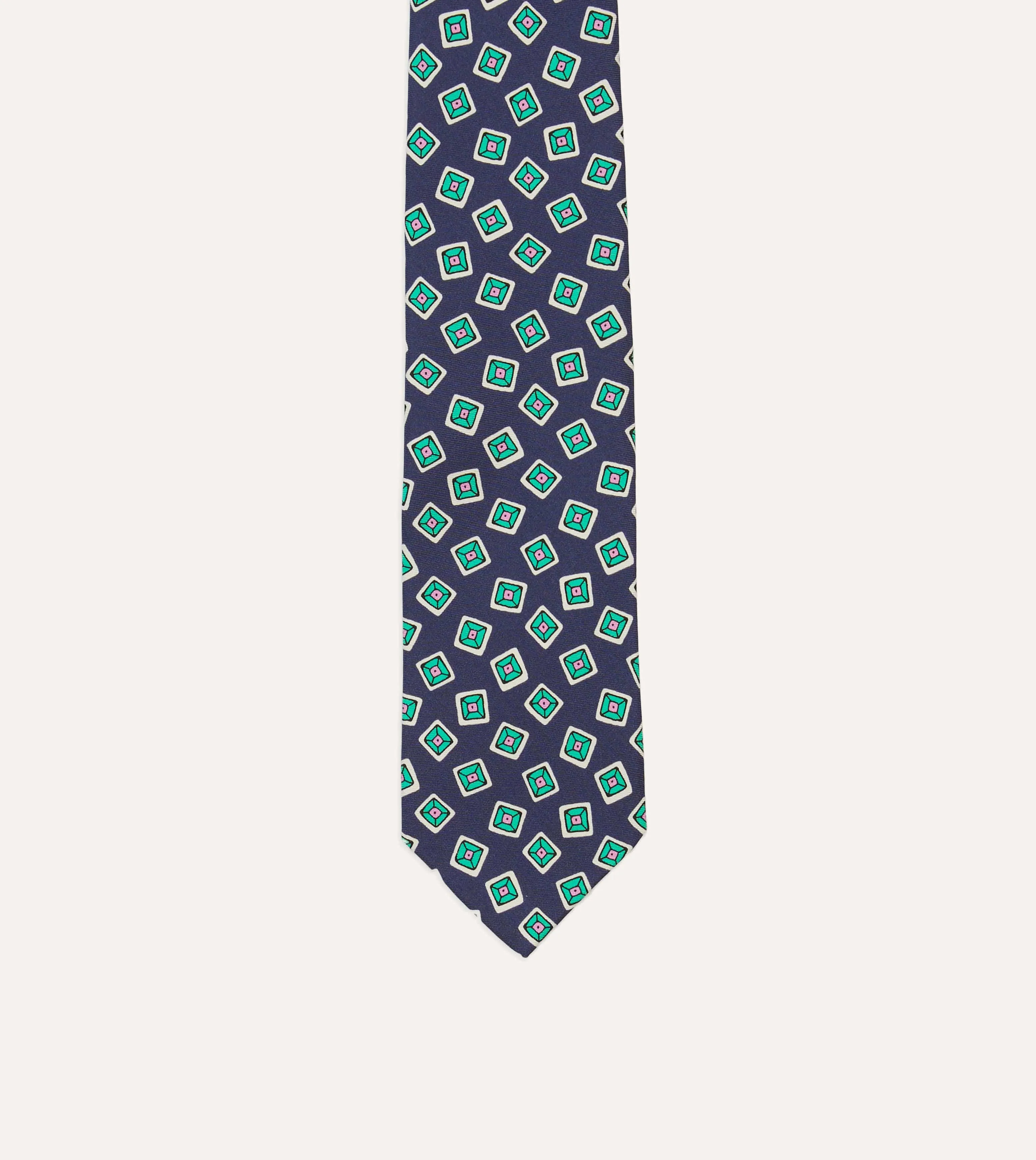 Navy Jumbled Tile Print Silk Self Tipped Tie sold by Drake's London product image thumbnail 3