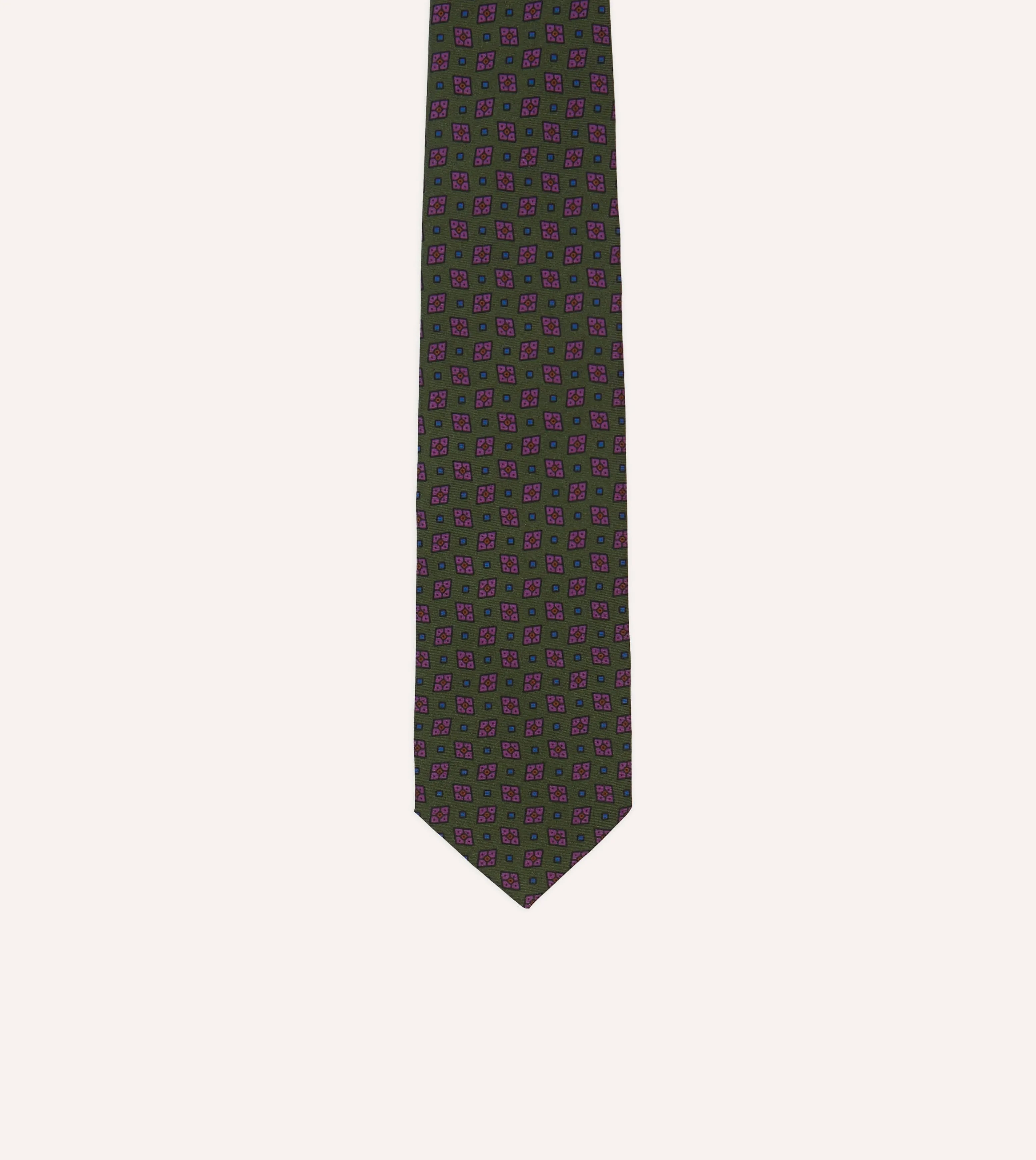 Green Medallion Print Silk Twill Self Tipped Tie sold by Drake's London product image thumbnail 3