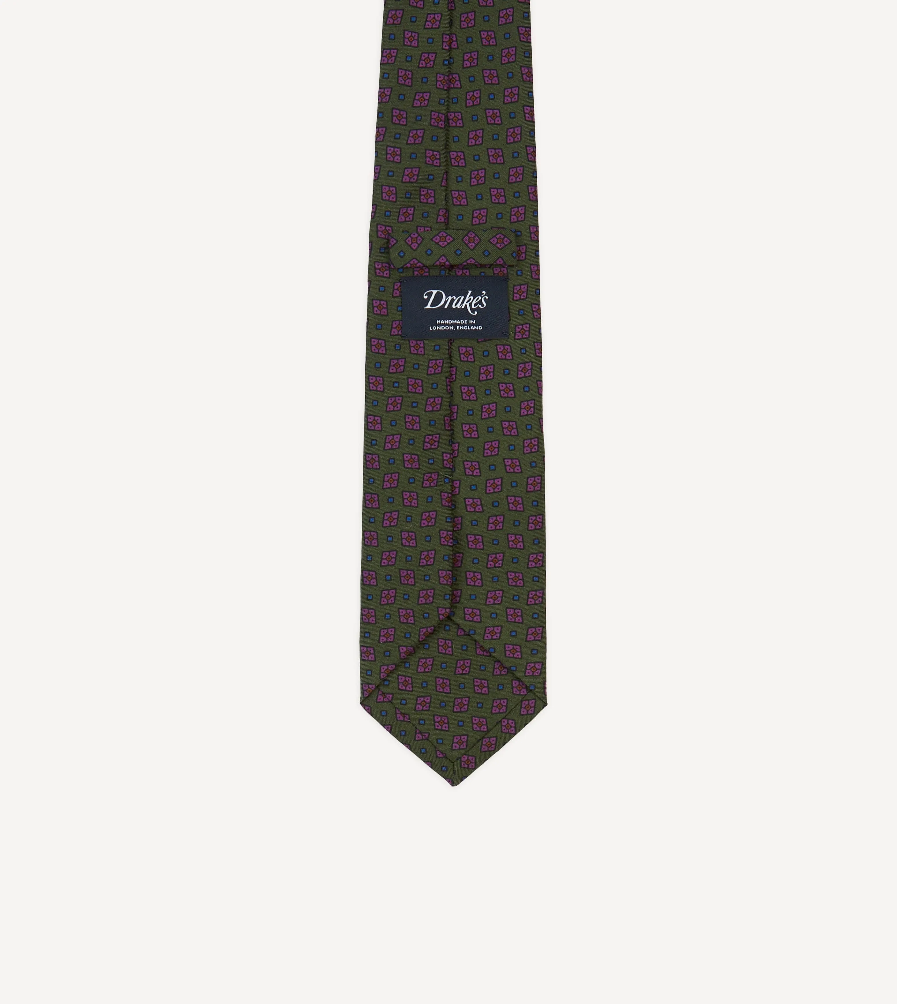 Green Medallion Print Silk Twill Self Tipped Tie sold by Drake's London product image thumbnail 4