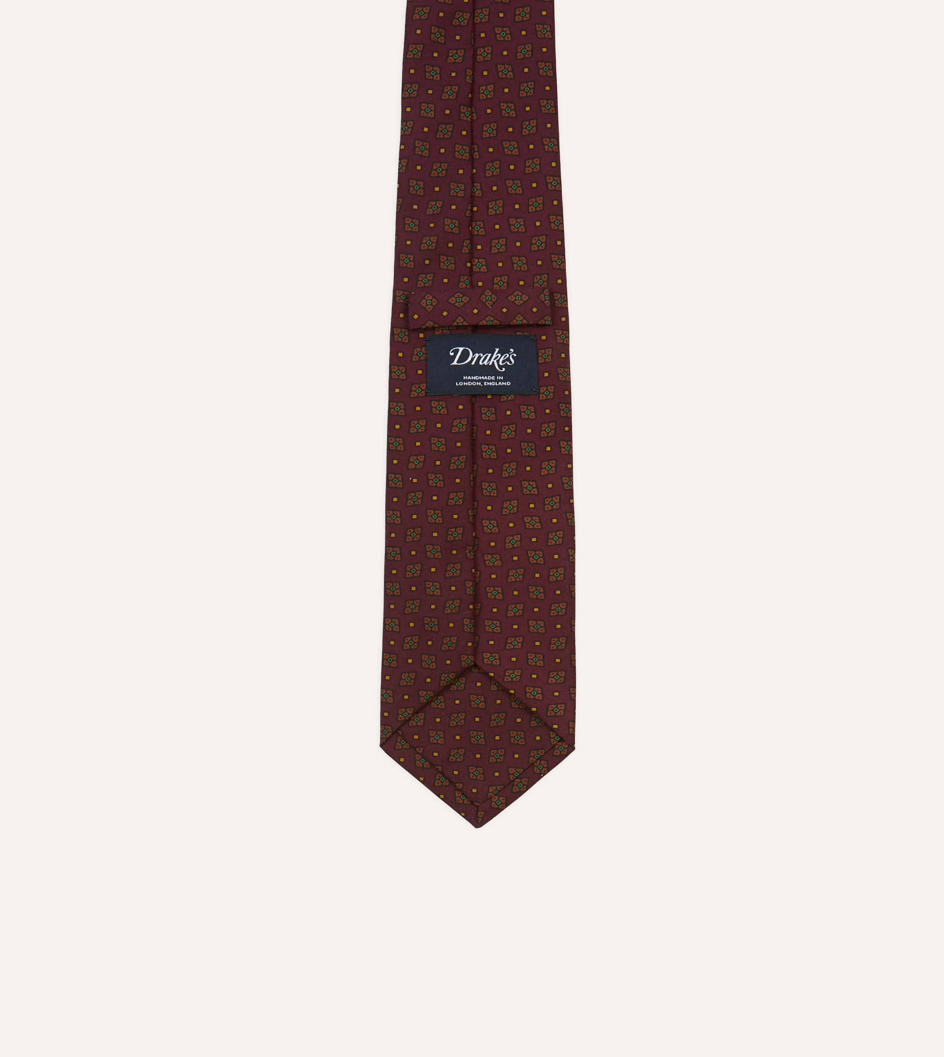 Burgundy Medallion Print Silk Twill Self Tipped Tie sold by Drake's London product image thumbnail 4
