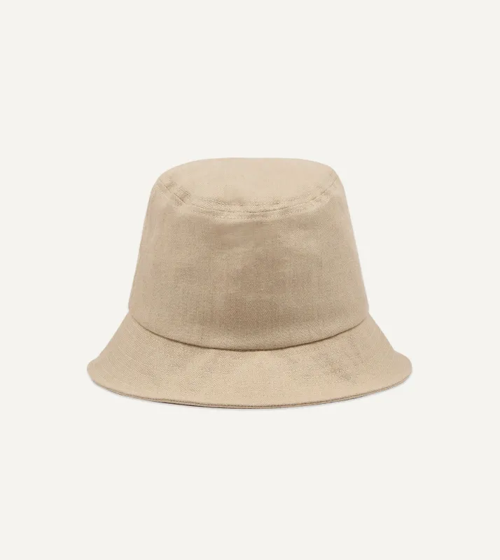 Câbleami Ecru Herringbone Linen Bucket Hat sold by Drake's London