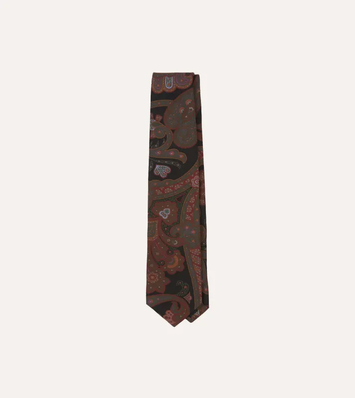 Black Large Paisley Print Madder Silk Self-Tipped Tie sold by Drake's London