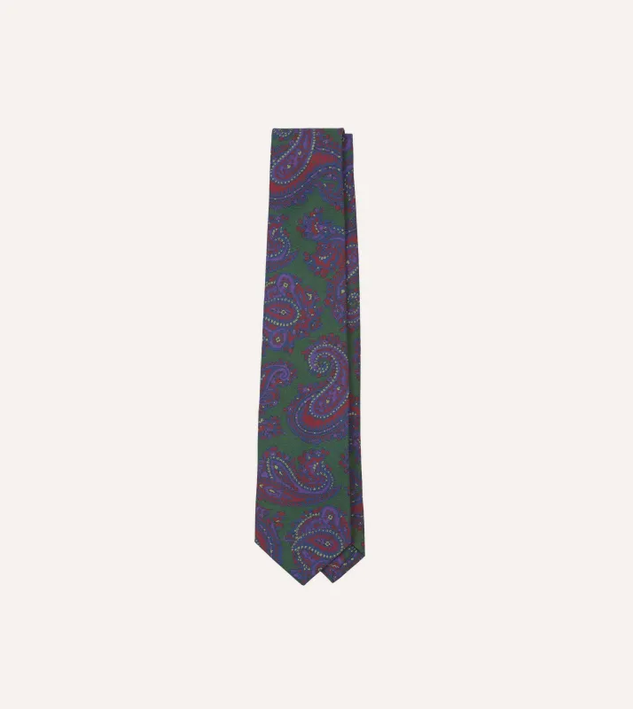 Green Large Paisley Print Madder Silk Self-Tipped Tie sold by Drake's London