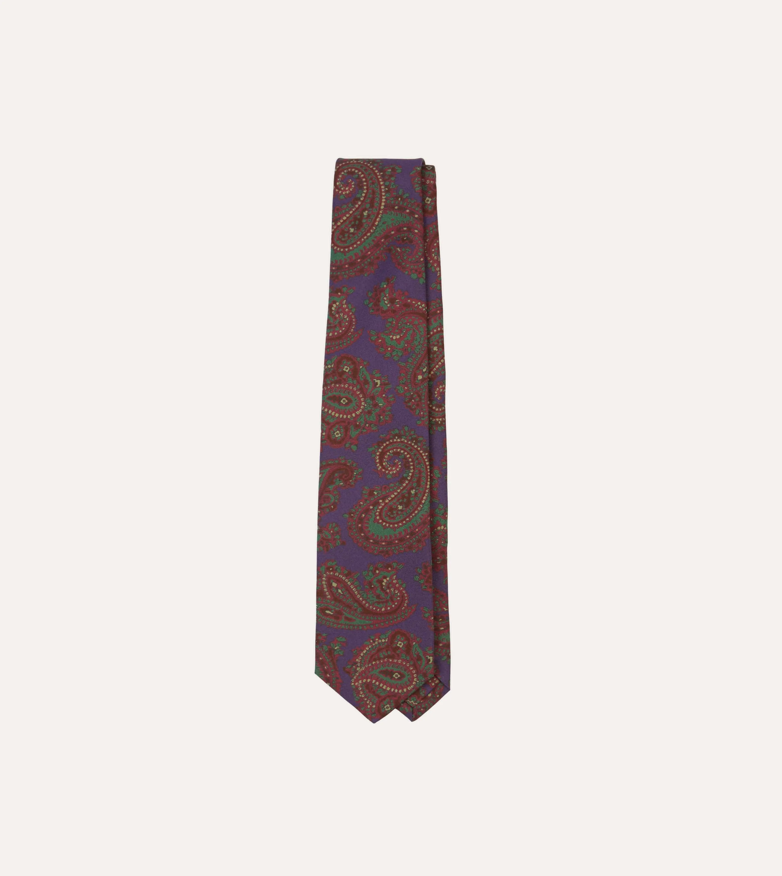Purple Large Paisley Print Madder Silk Self-Tipped Tie sold by Drake's London